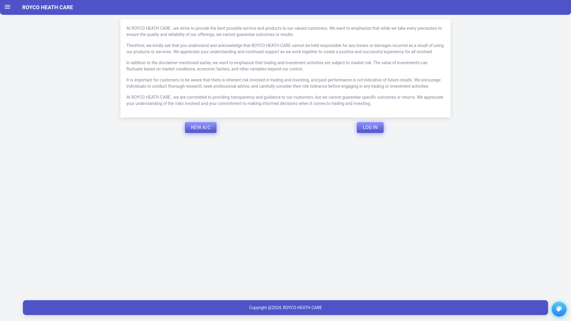 website screenshot of https://roycohealthcare.com/