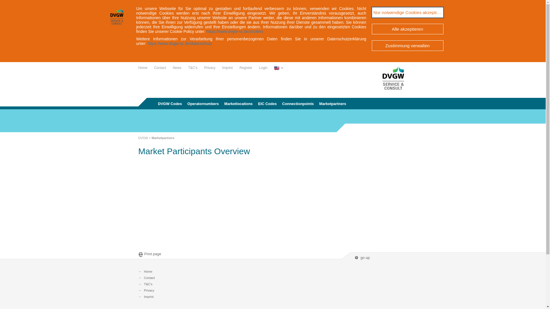 website screenshot of https://codevergabe.dvgw-sc.de/MarketParticipants