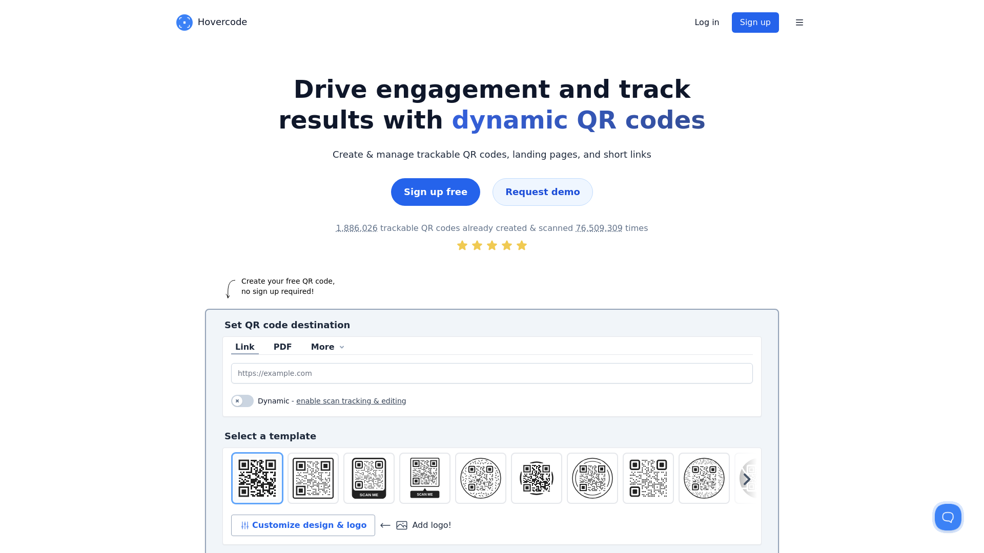 website screenshot of https://hovercode.com/