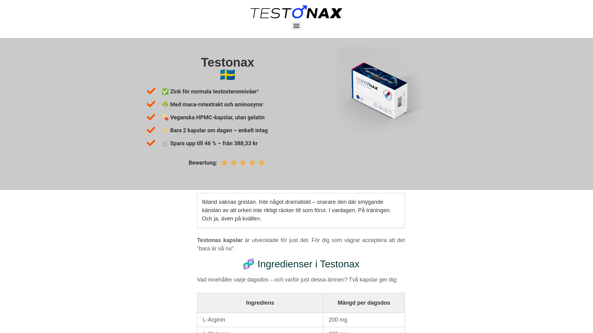 website screenshot of https://testonax.se/