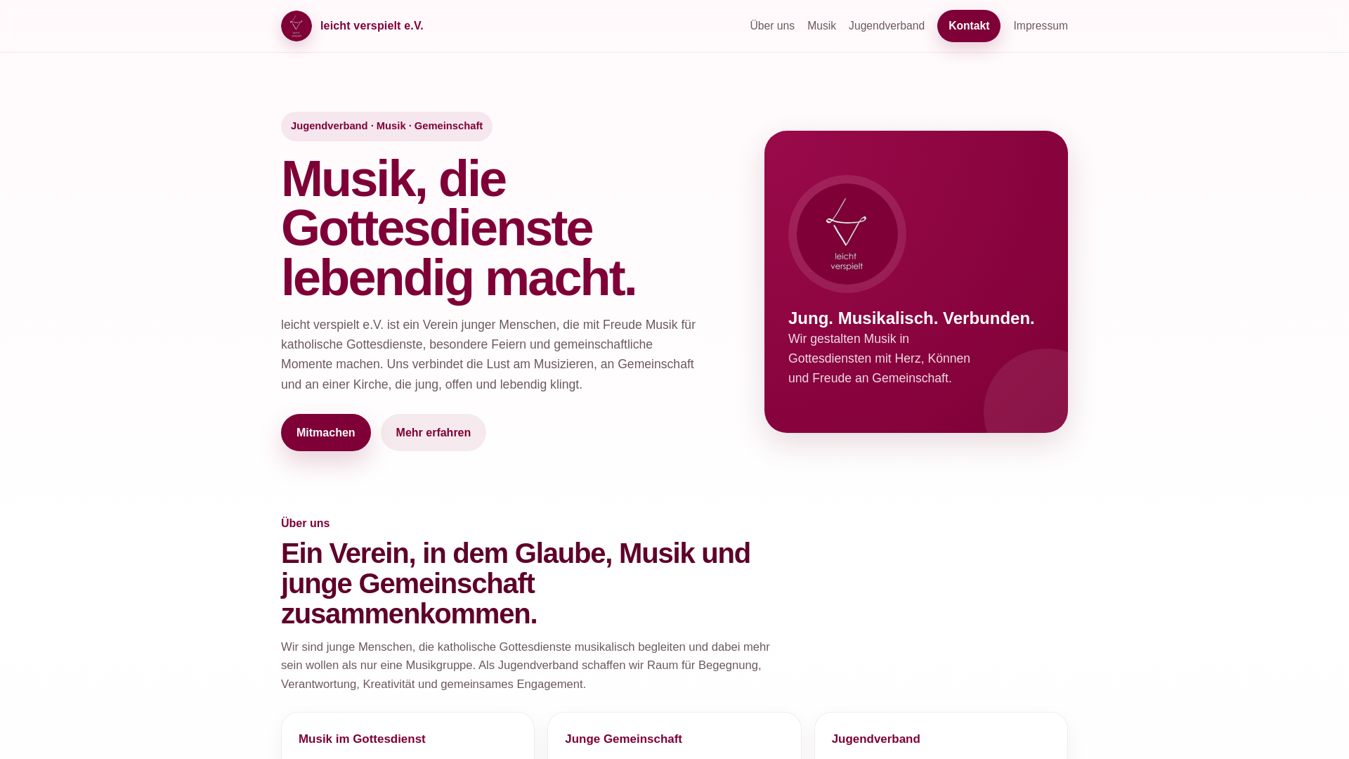 website screenshot of https://jugendverband-leichtverspielt.de