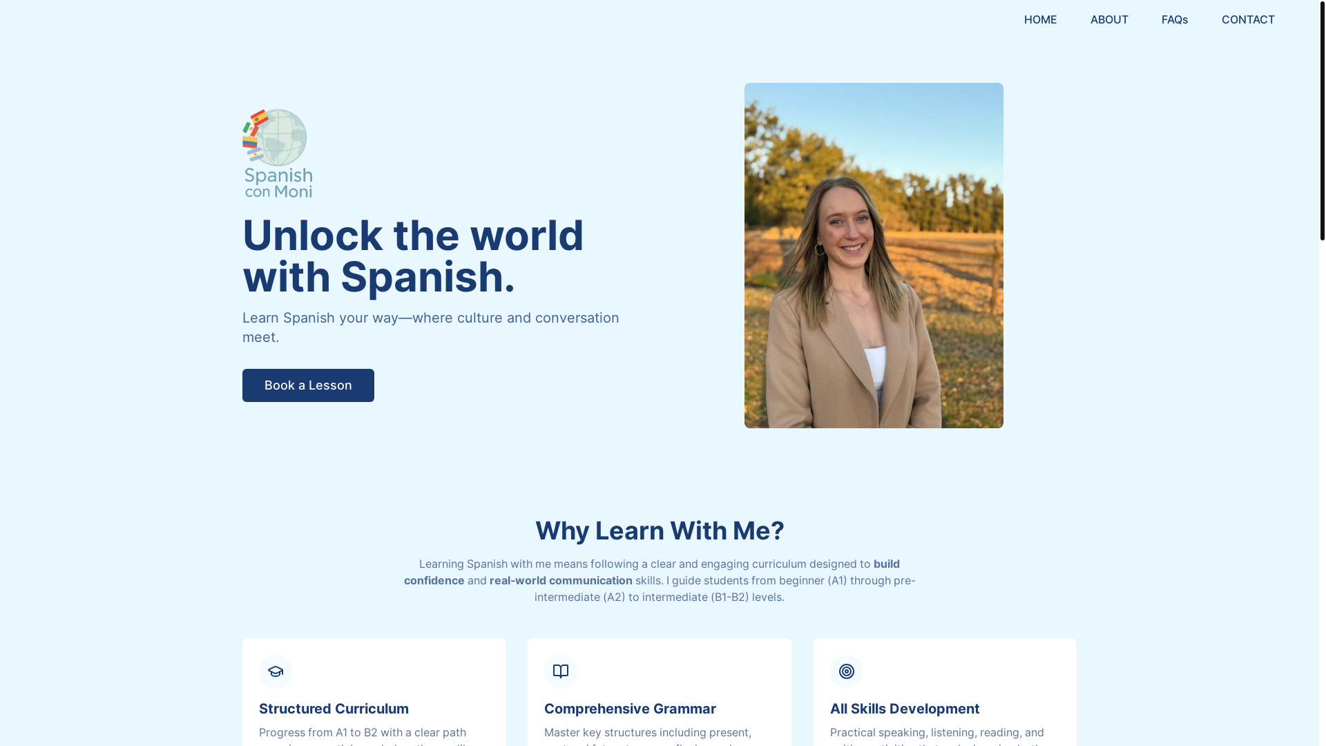 website screenshot of https://spanish-con-moni.pages.dev/