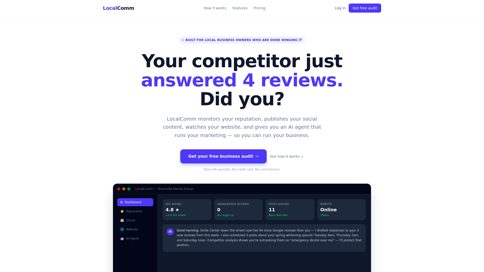 website screenshot of https://localcomm.ai/