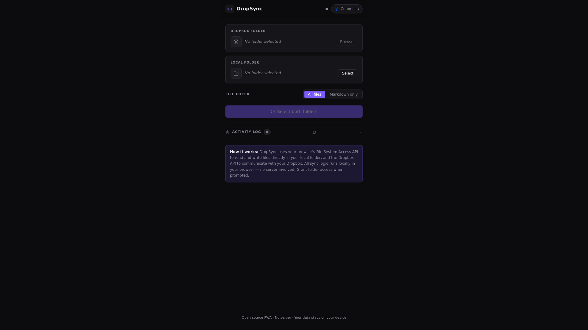 website screenshot of https://dropsync-pwa.pages.dev/