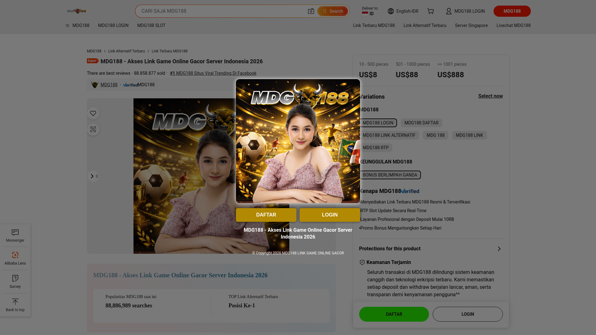 website screenshot of https://mdg188.com