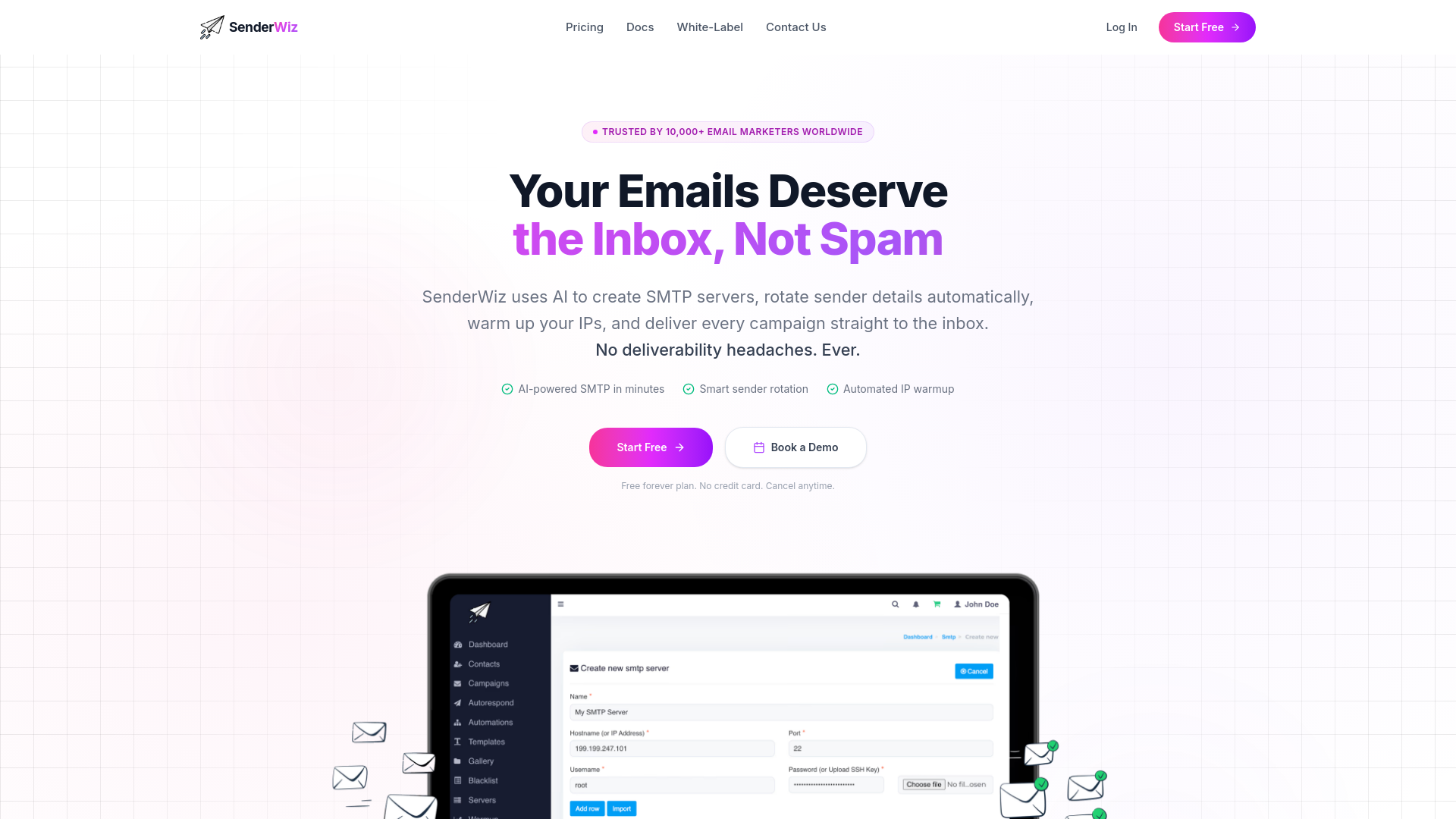 website screenshot of https://senderwiz-com.pages.dev/