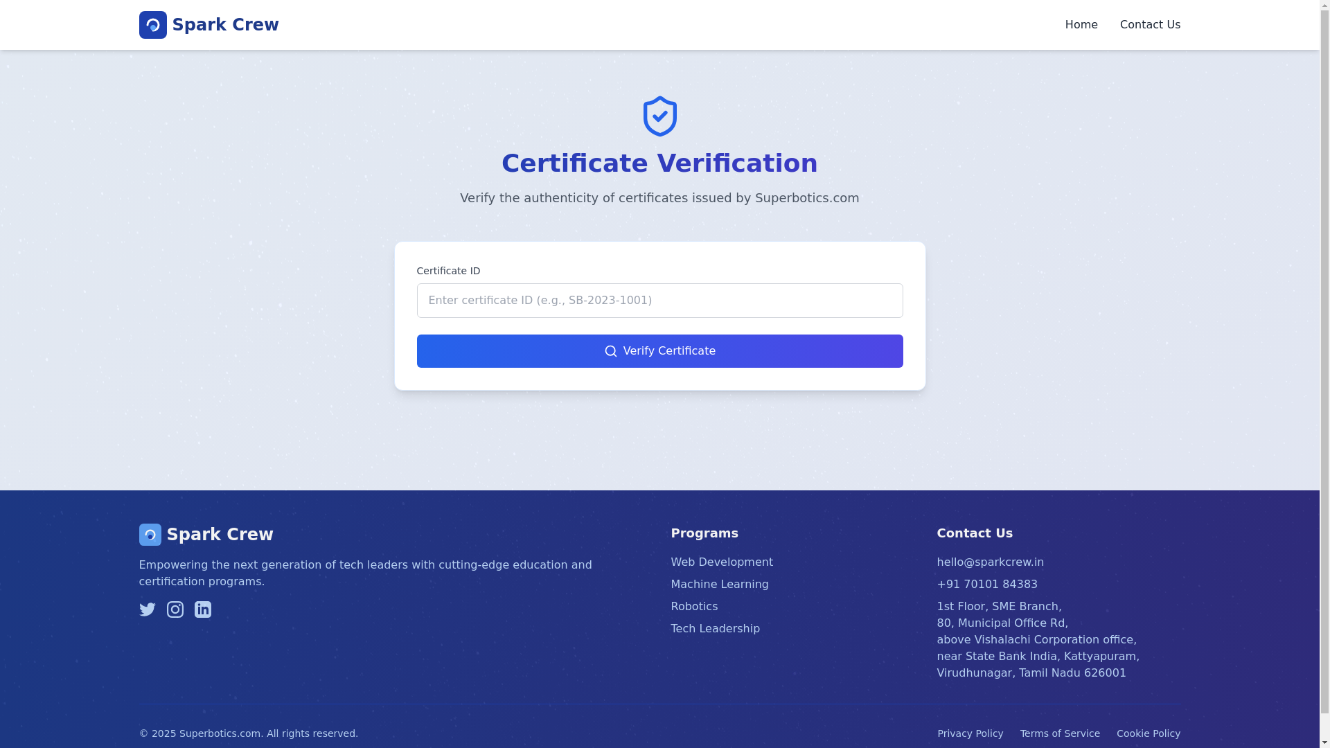 website screenshot of https://sparkcrew-verify-certificate.pages.dev/