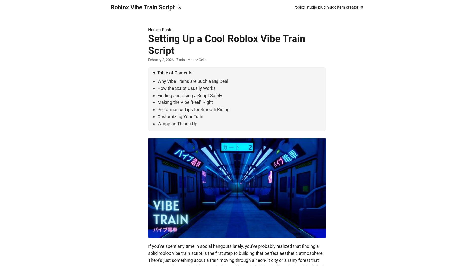 website screenshot of https://roblox-vibe-train-script.pages.dev/