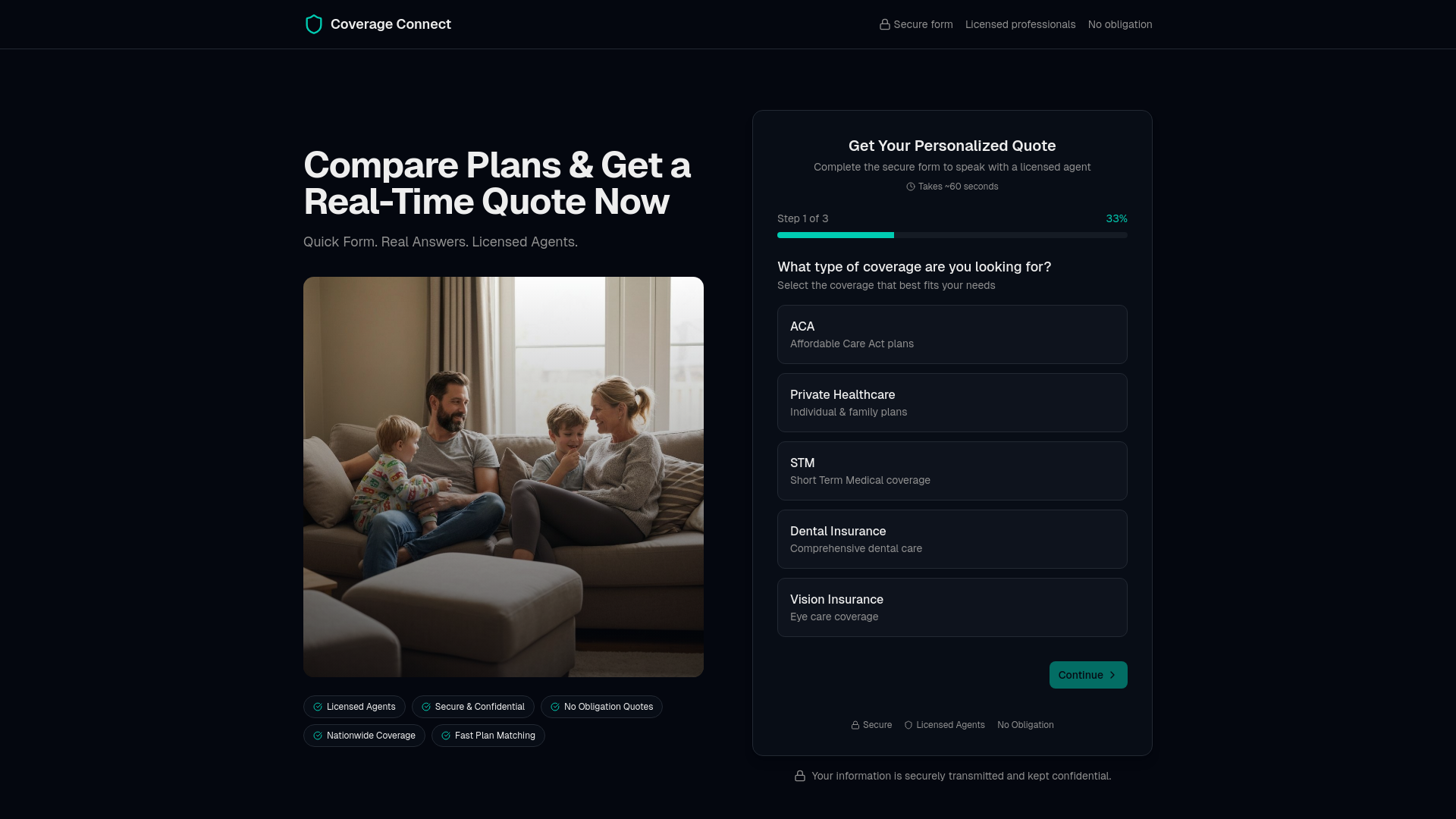 website screenshot of https://coverageconnect.info