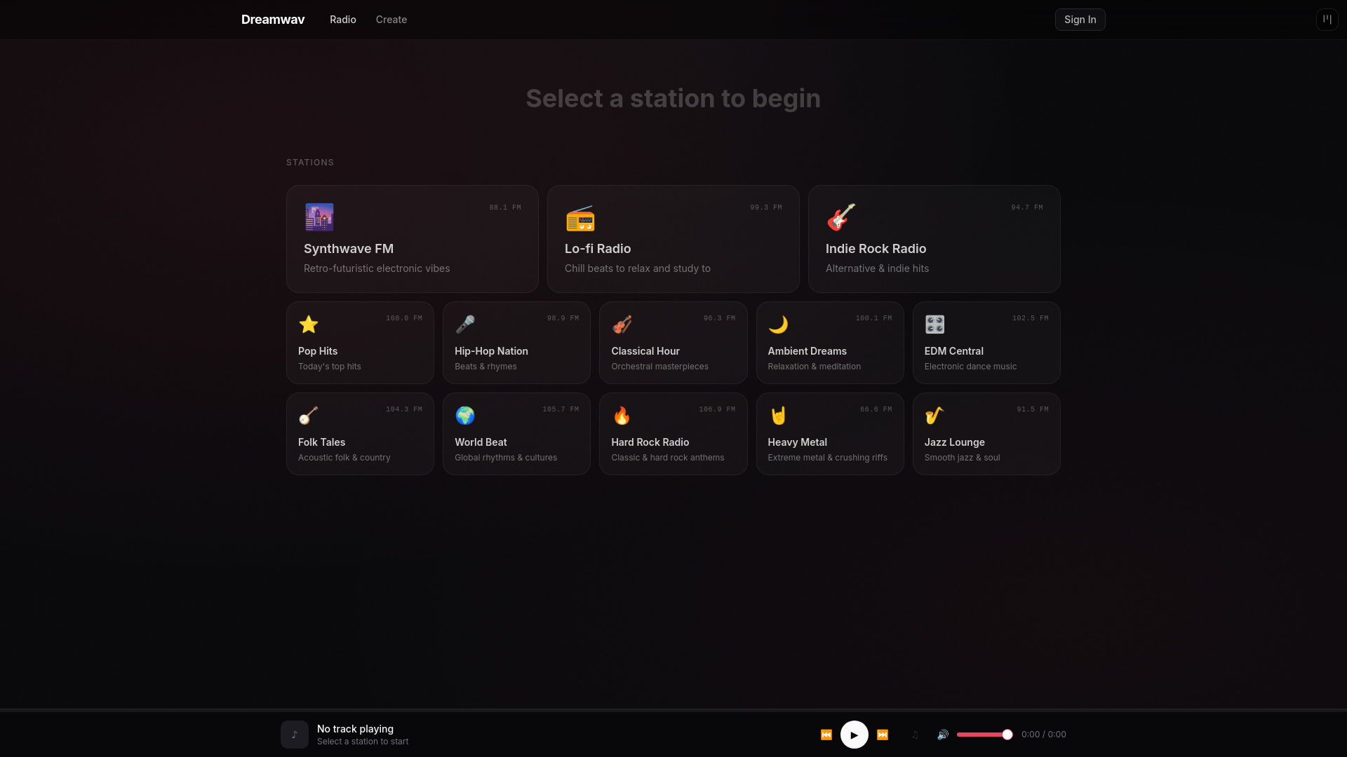 website screenshot of https://dreamwav.app/