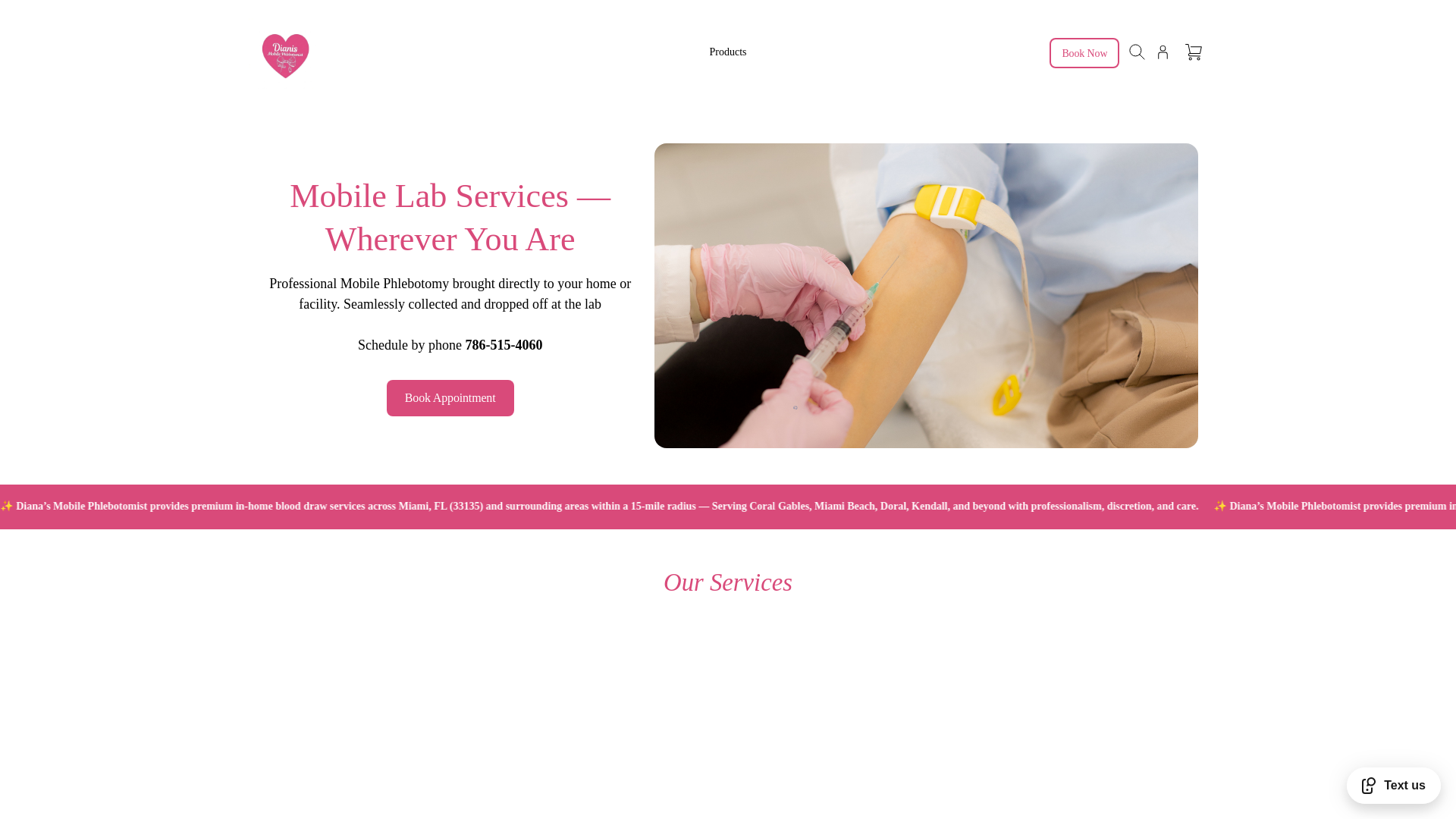 website screenshot of https://dianismobilephlebotomist.com/
