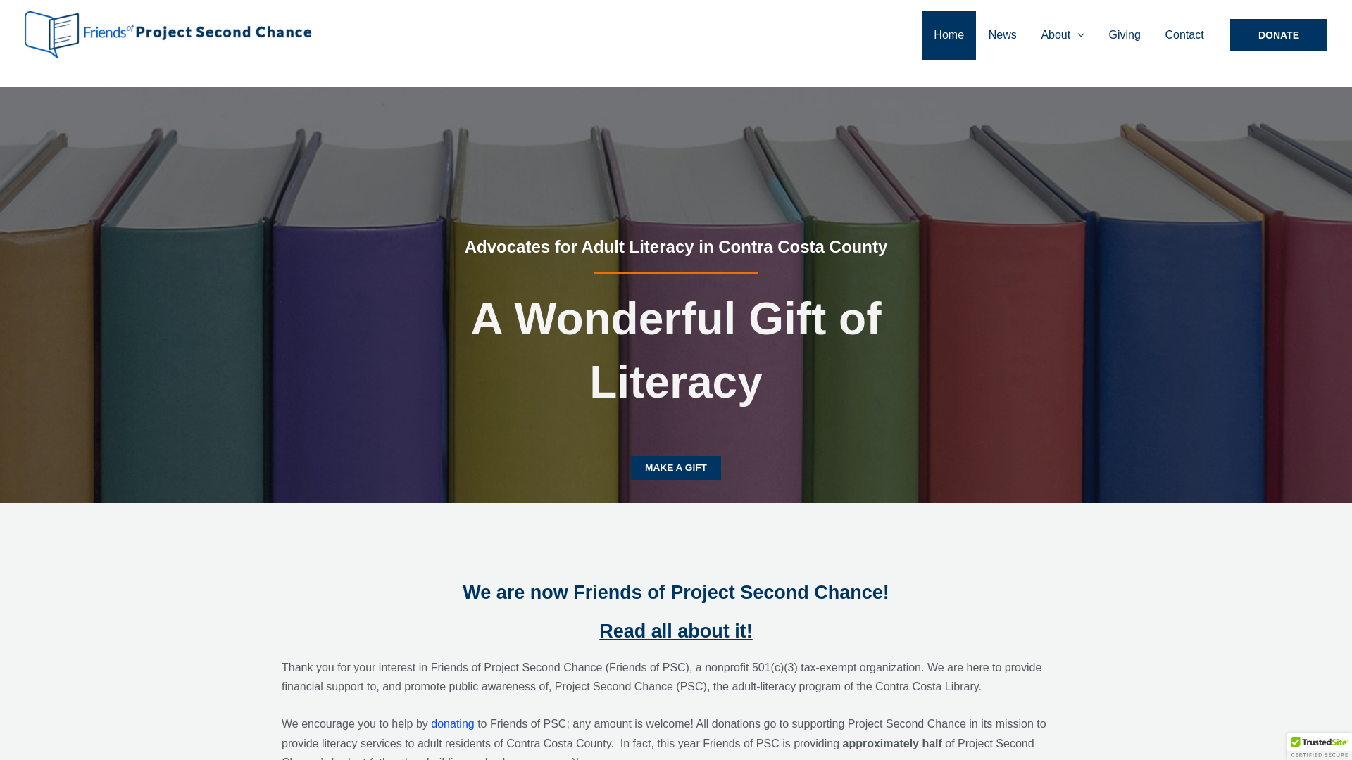 website screenshot of https://friendsofprojectsecondchance.org/