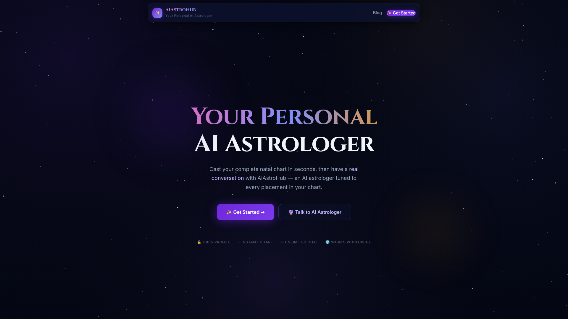 website screenshot of https://aiastrohub.com