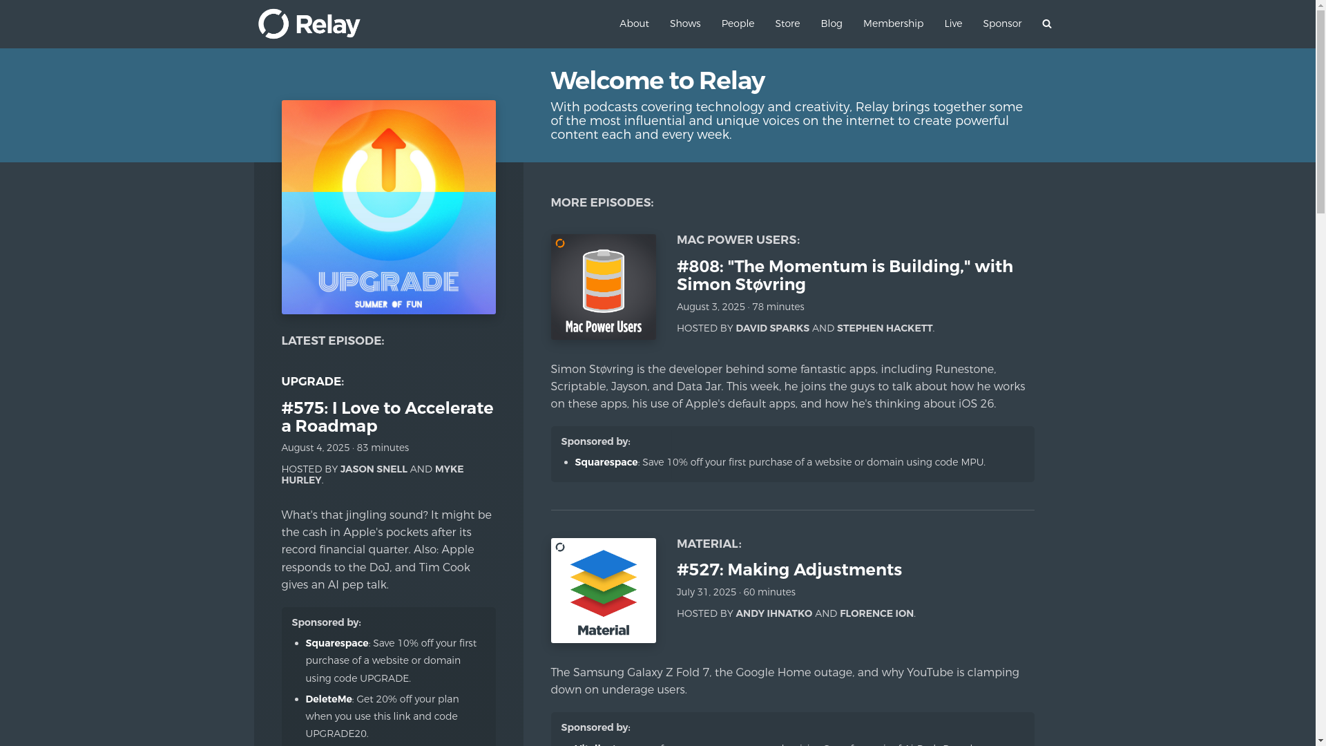 website screenshot of https://relay.fm