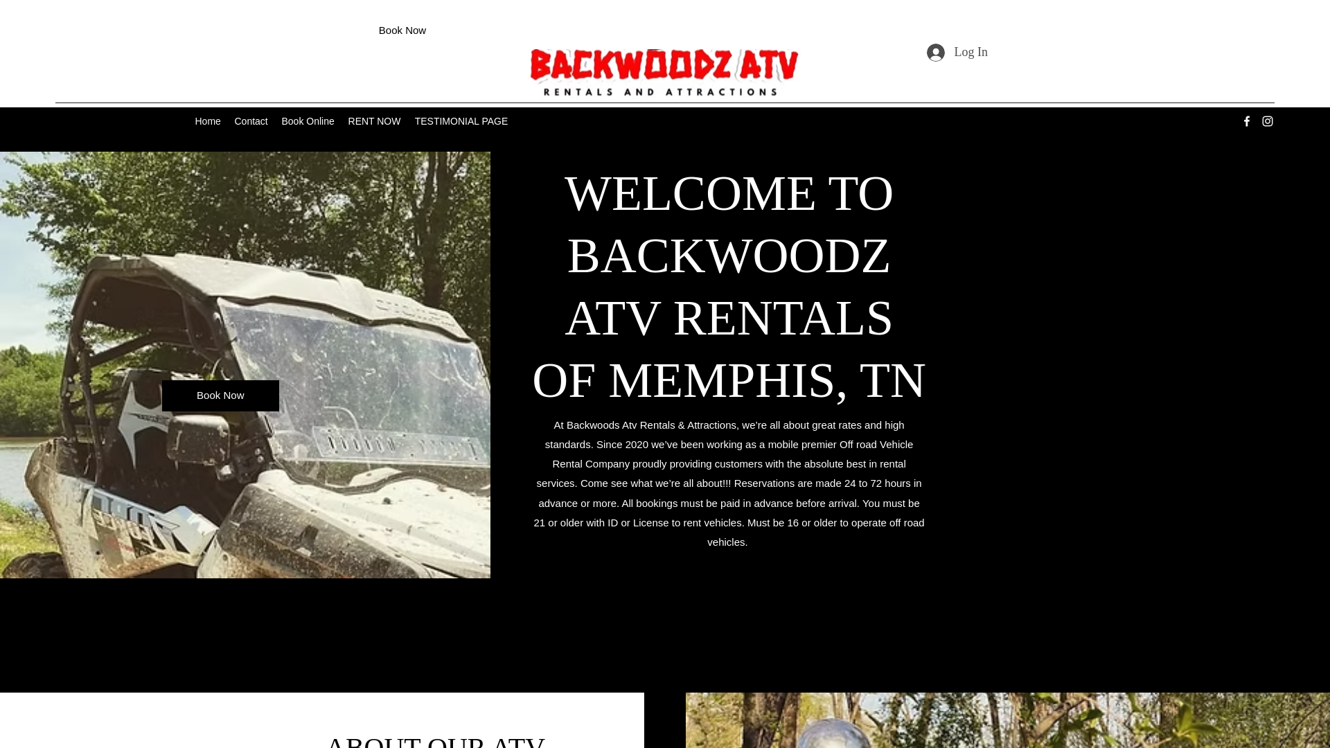 website screenshot of https://backwoodzatvrentals.com
