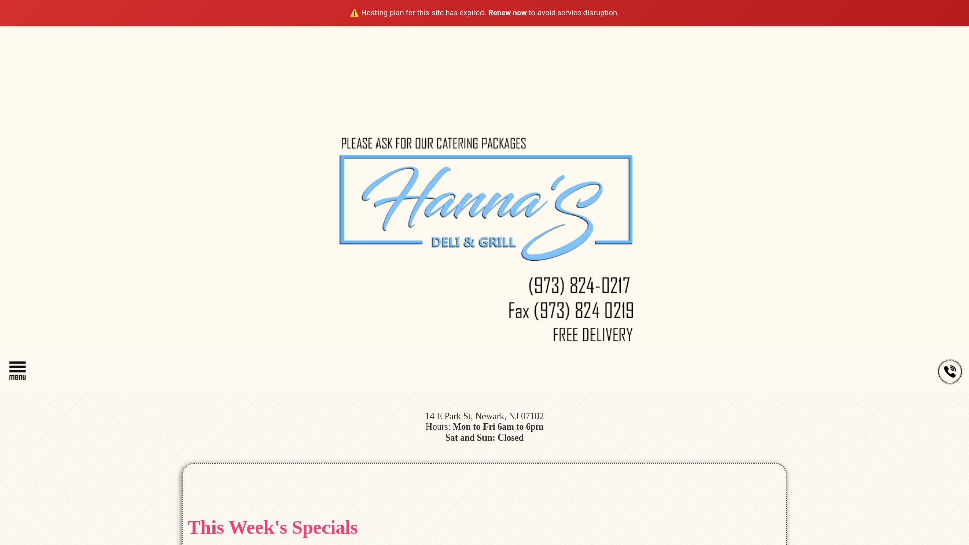 website screenshot of https://hannasdeli2.com/