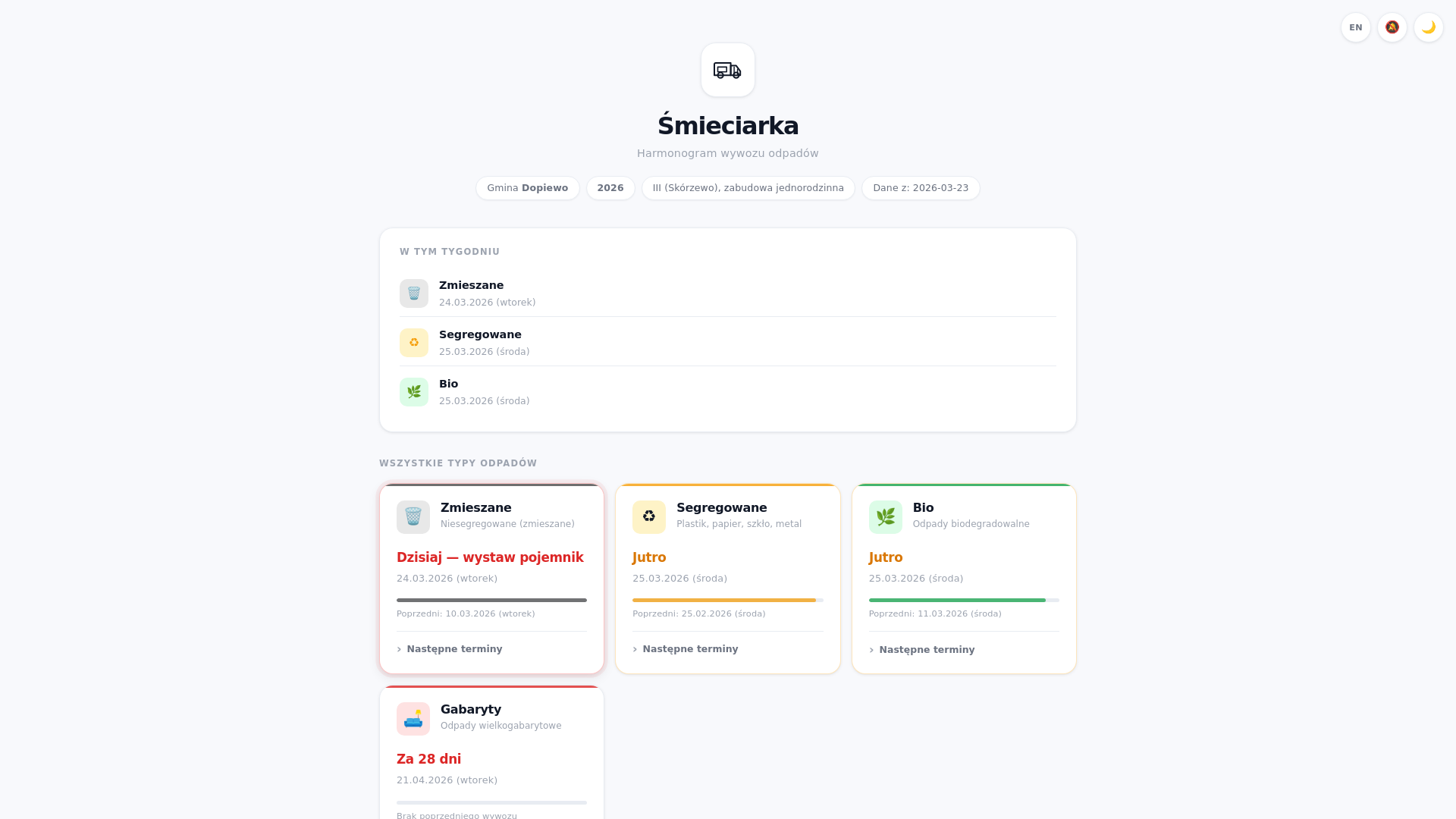 website screenshot of https://smieciarka.pages.dev/
