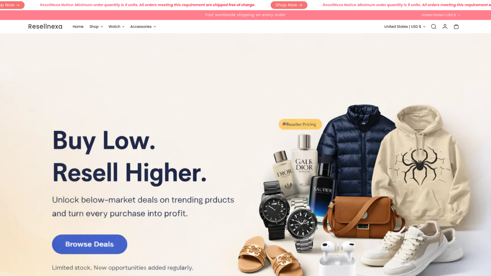 website screenshot of https://resellnexa.store