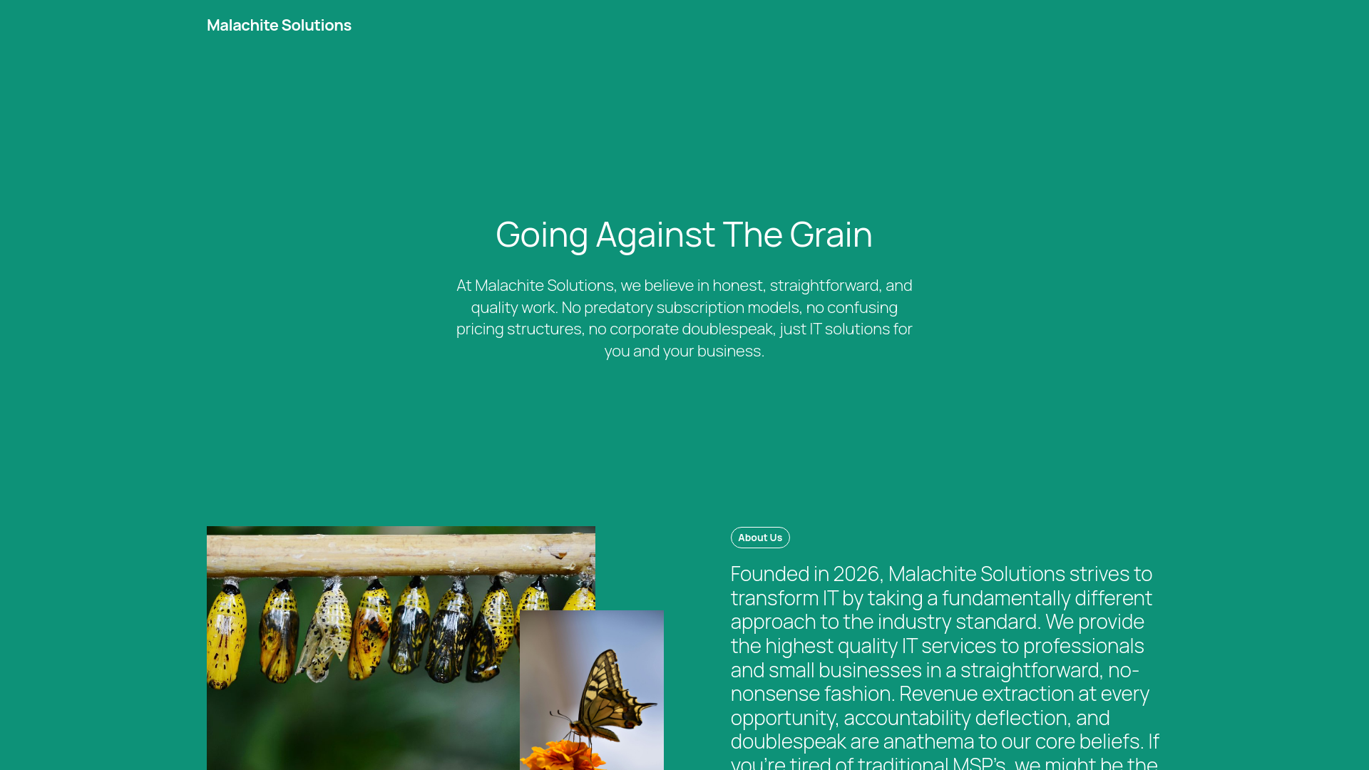 website screenshot of https://malachitesolutions.io