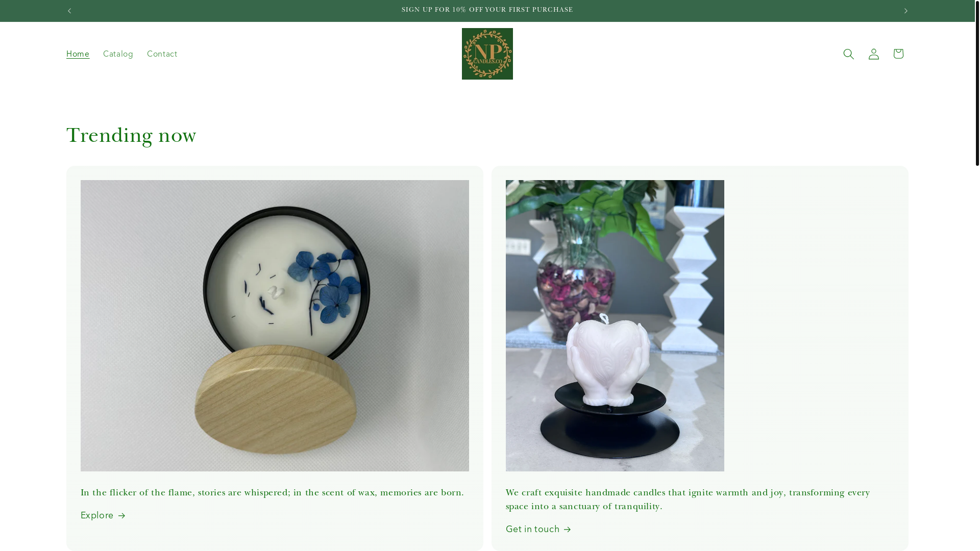 website screenshot of https://naturepluscandles.com/