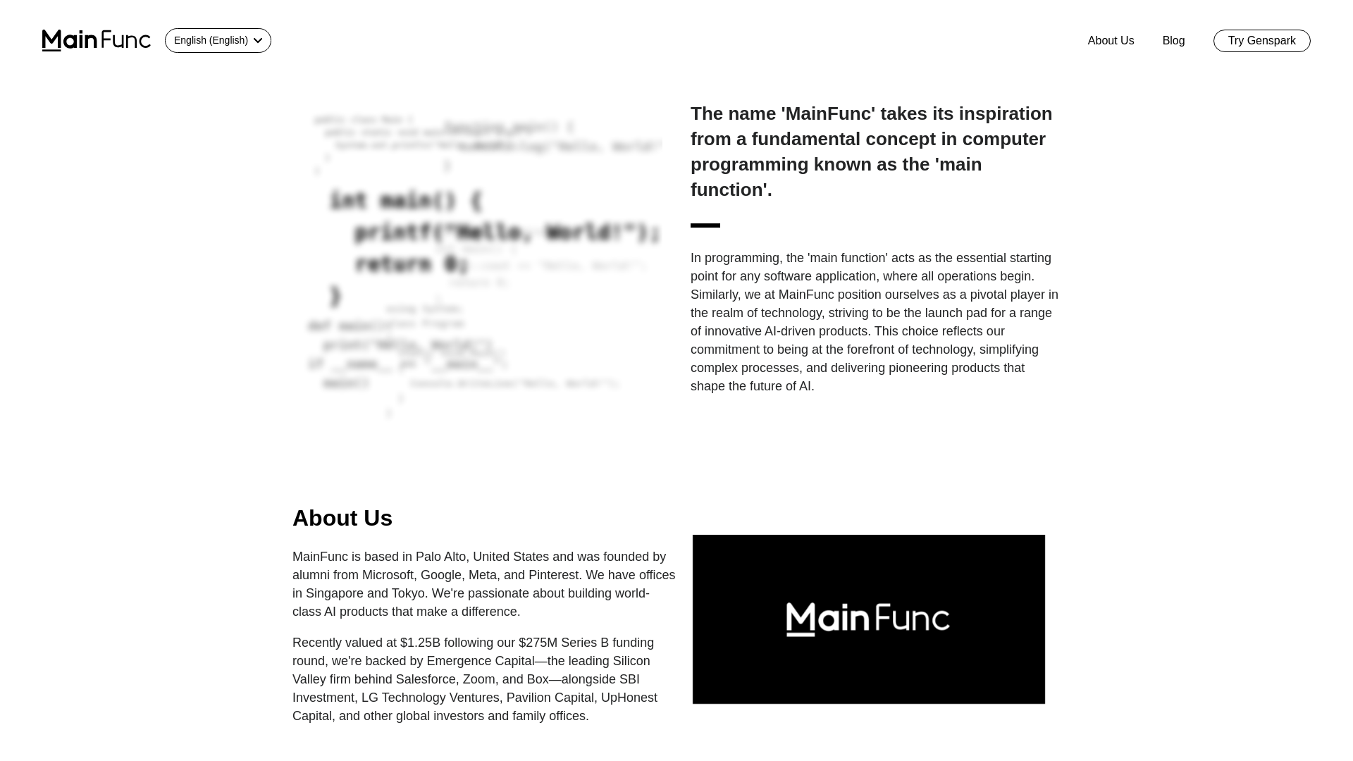 website screenshot of https://mainfunc.ai