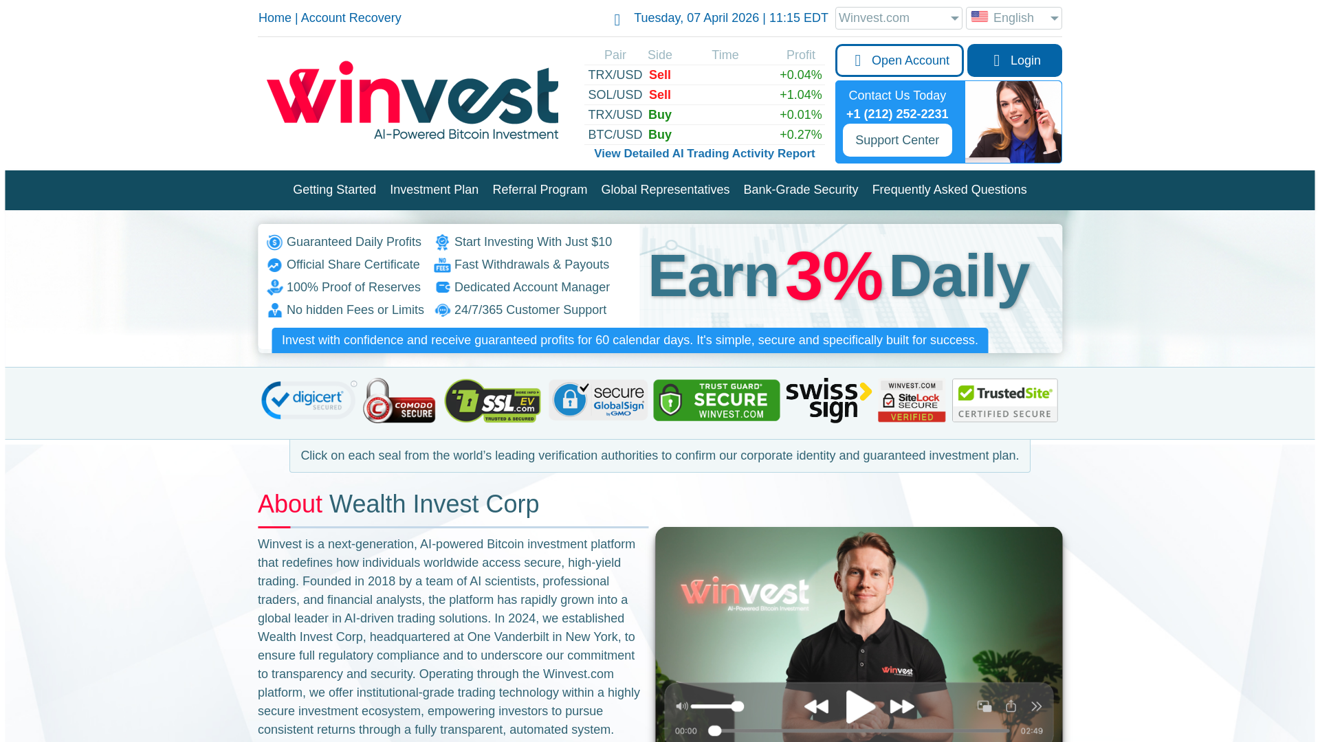 website screenshot of https://winvest.com/