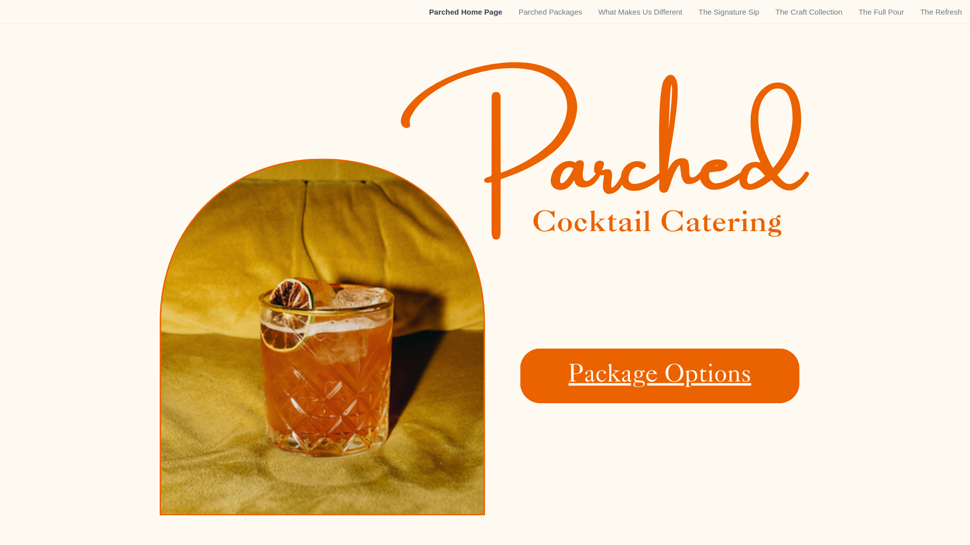 website screenshot of https://parchedcocktailcatering.com/