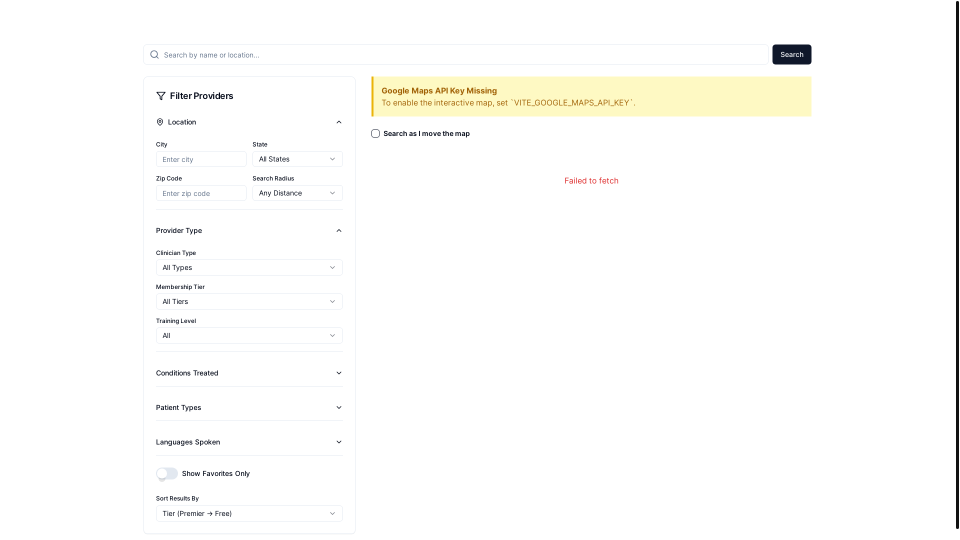 website screenshot of https://provider-directory-frontend.pages.dev/