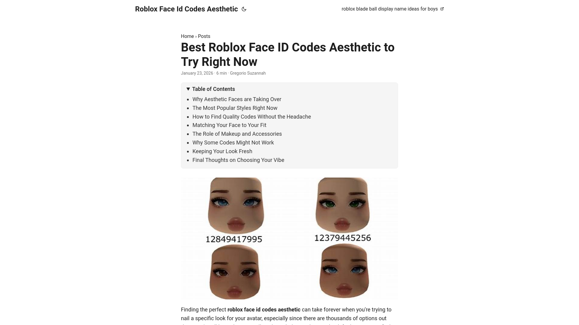 website screenshot of https://roblox-face-id-codes-aesthetic.pages.dev/