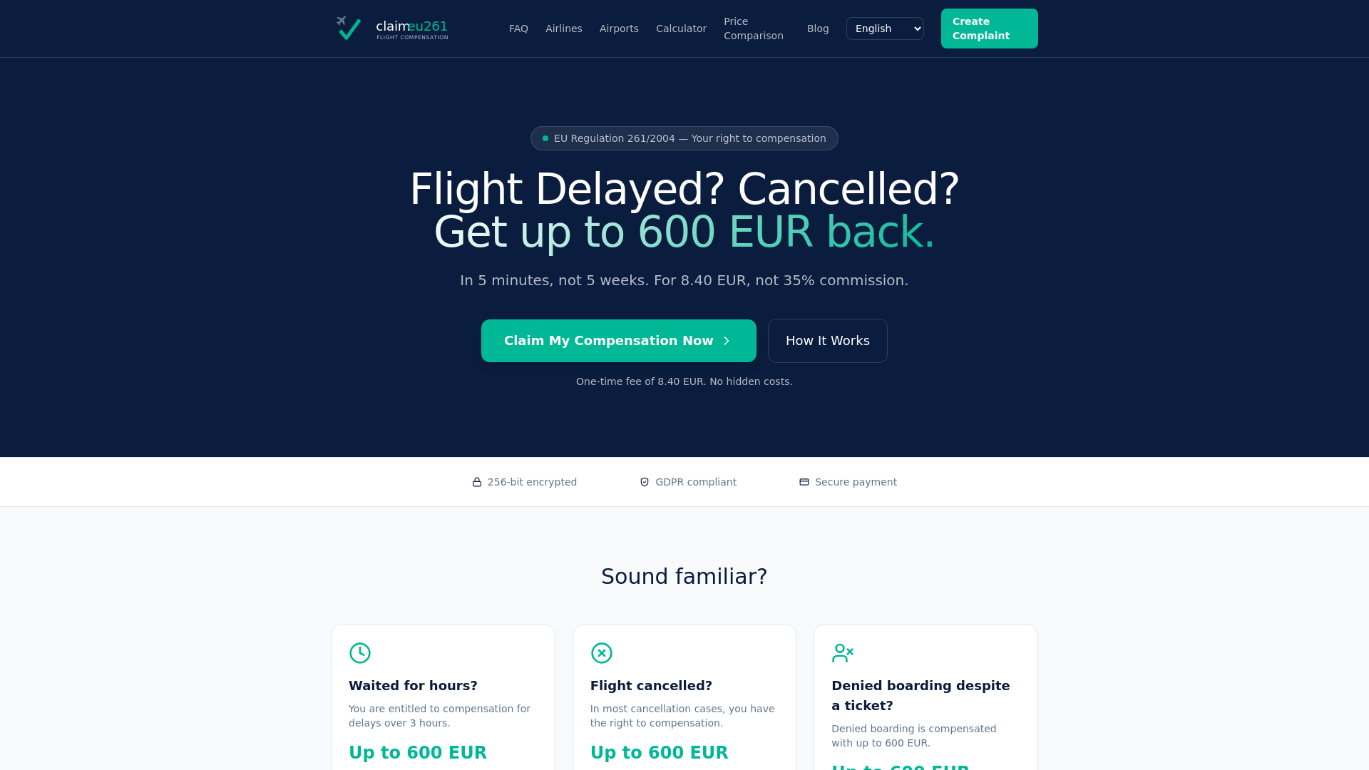 website screenshot of https://claimeu261.com/