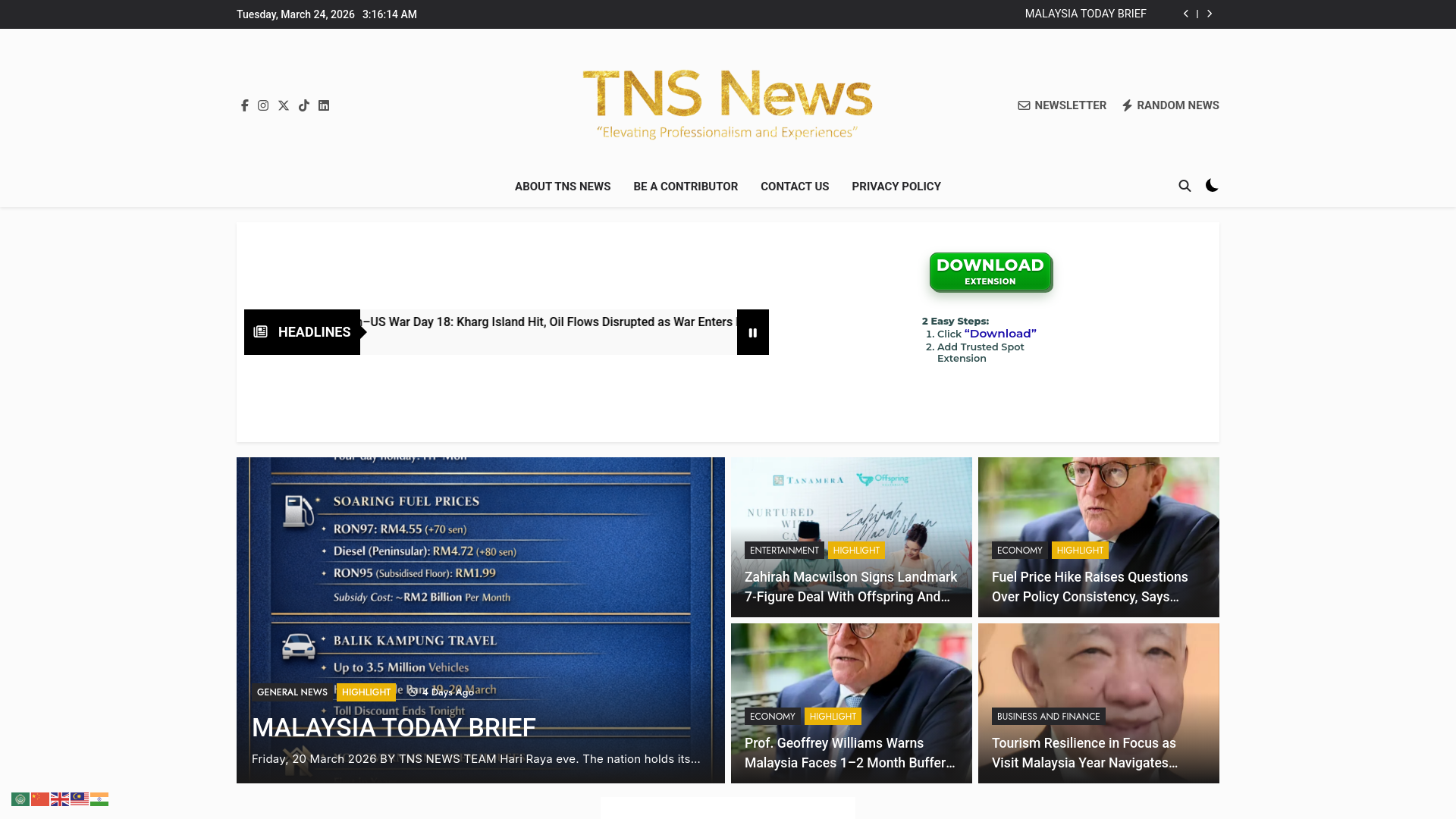 website screenshot of https://tnsnews.com.my
