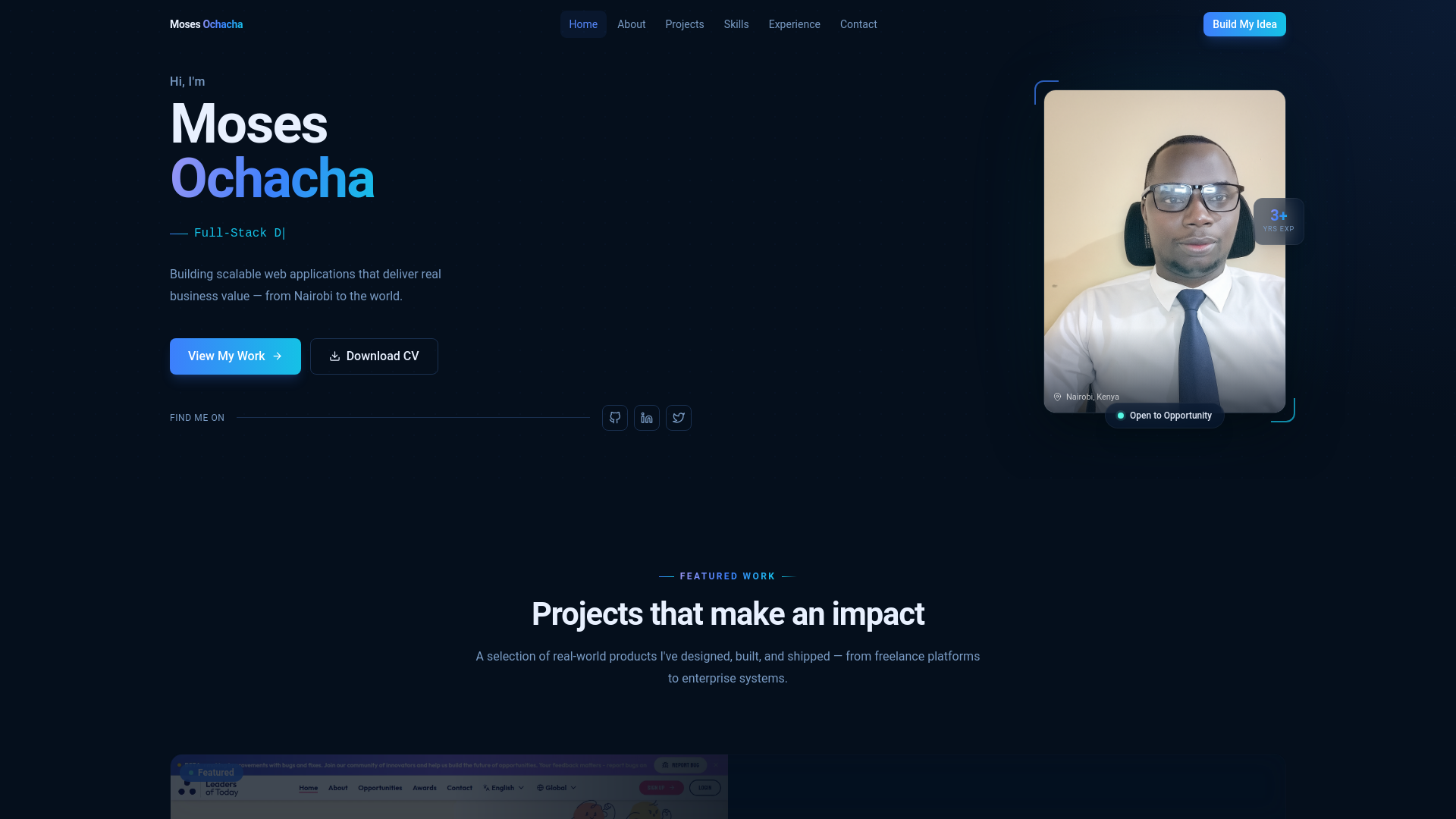 website screenshot of https://mosesochacha.com