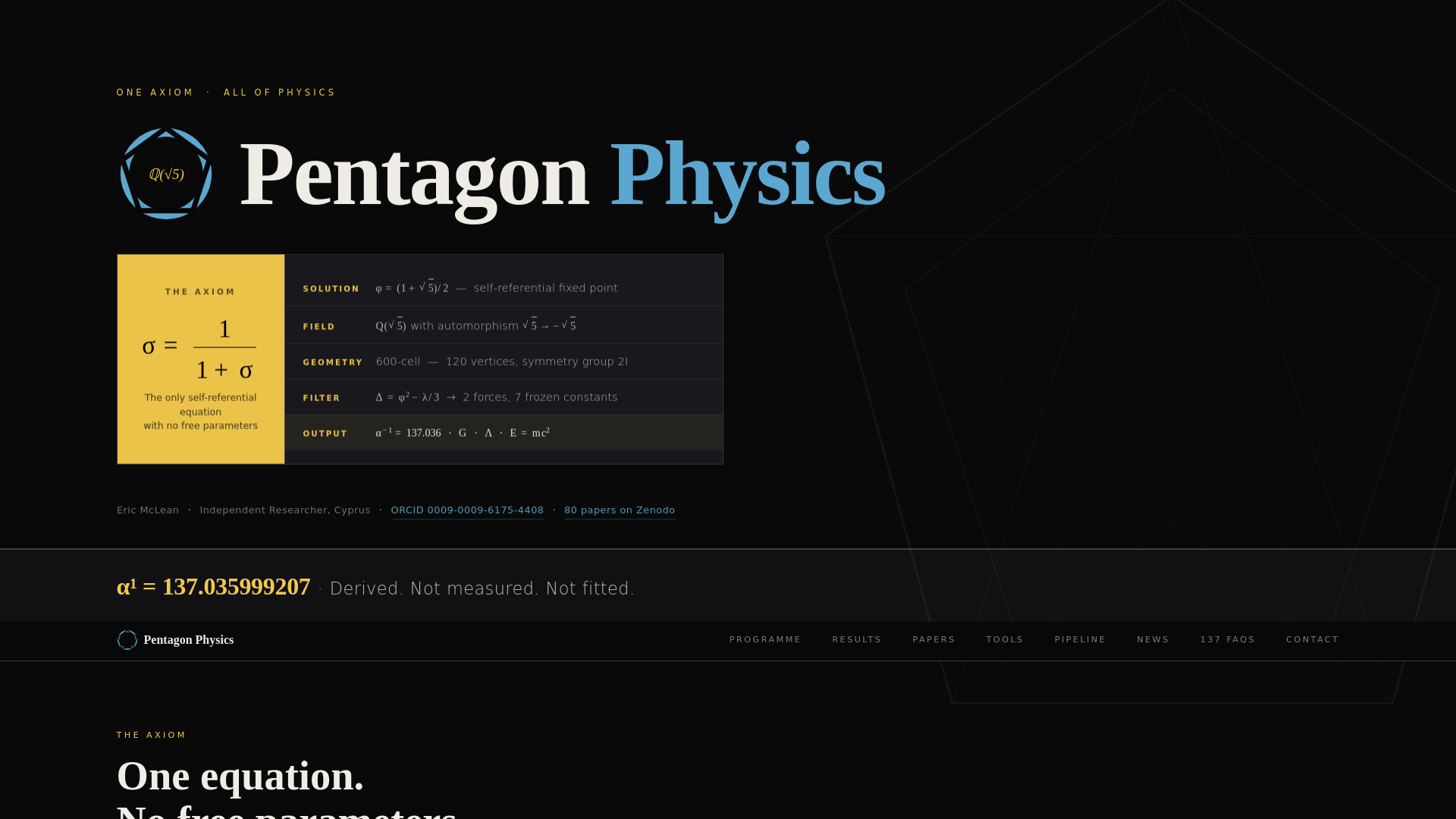 website screenshot of https://pentagonphysics.com