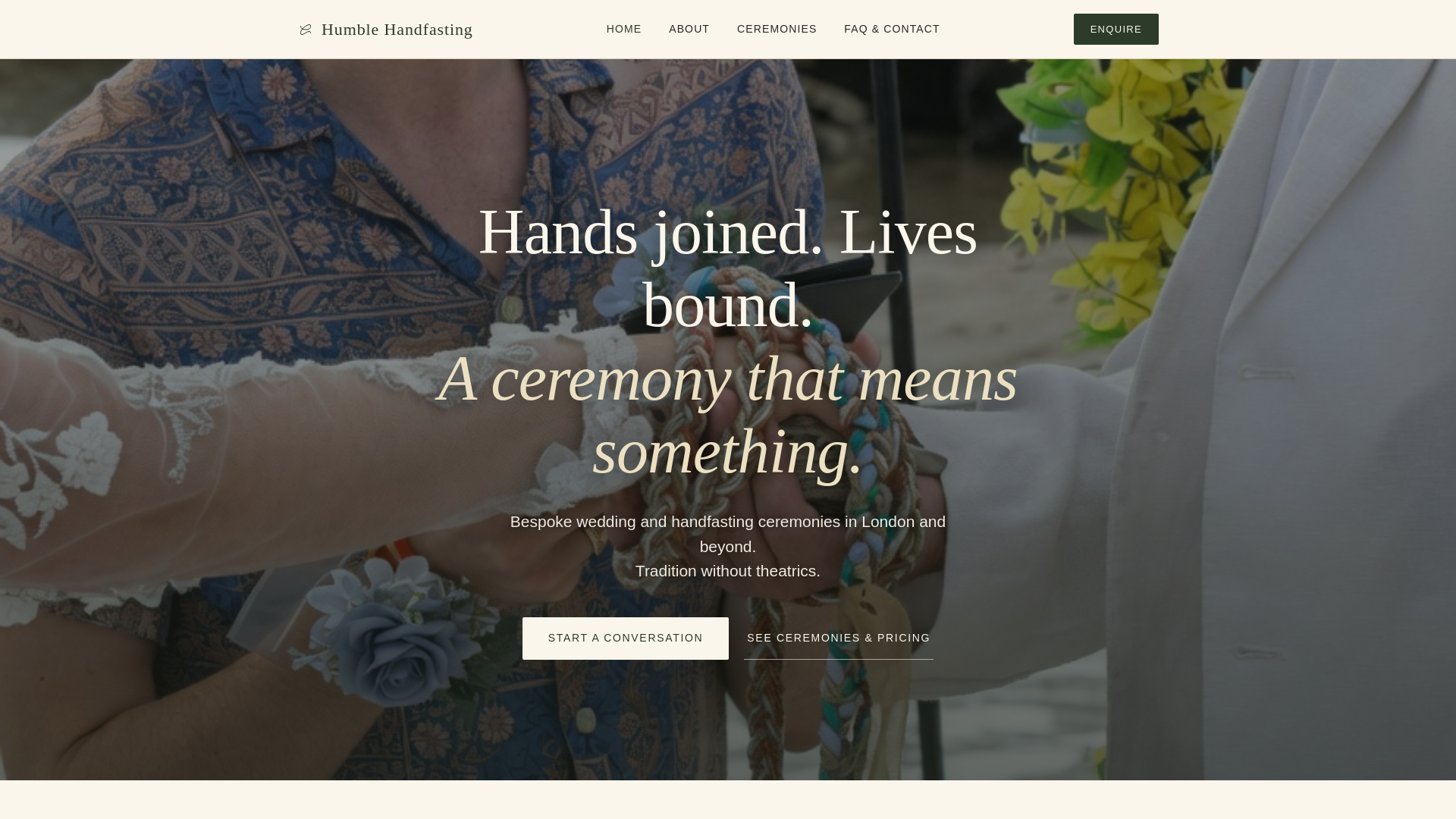 website screenshot of https://humblehandfasting.co.uk/