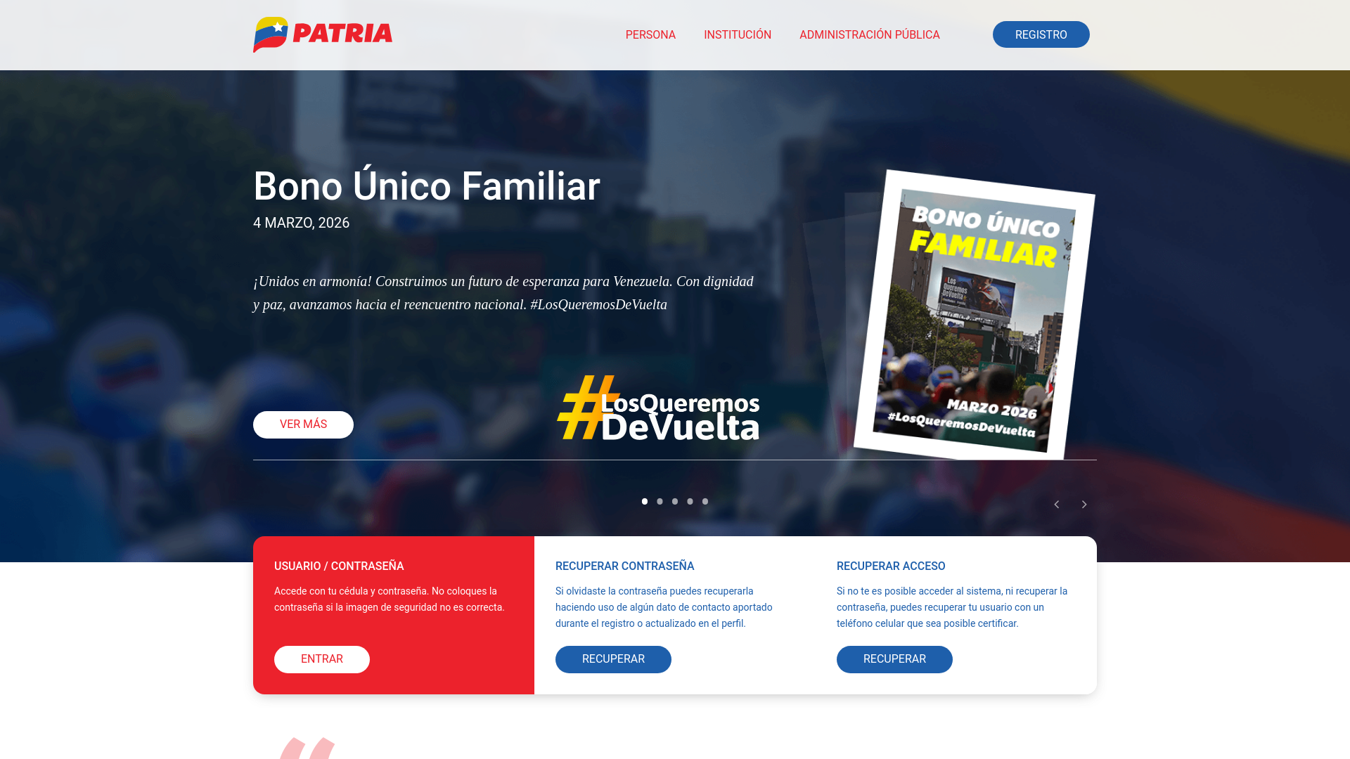 website screenshot of https://www.patria.org.ve