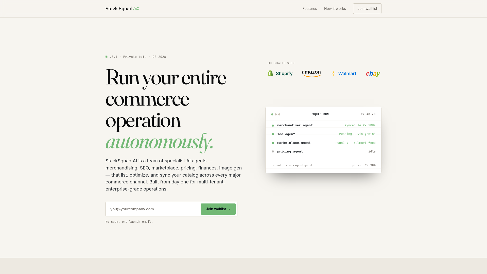 website screenshot of https://stacksquad.ai/