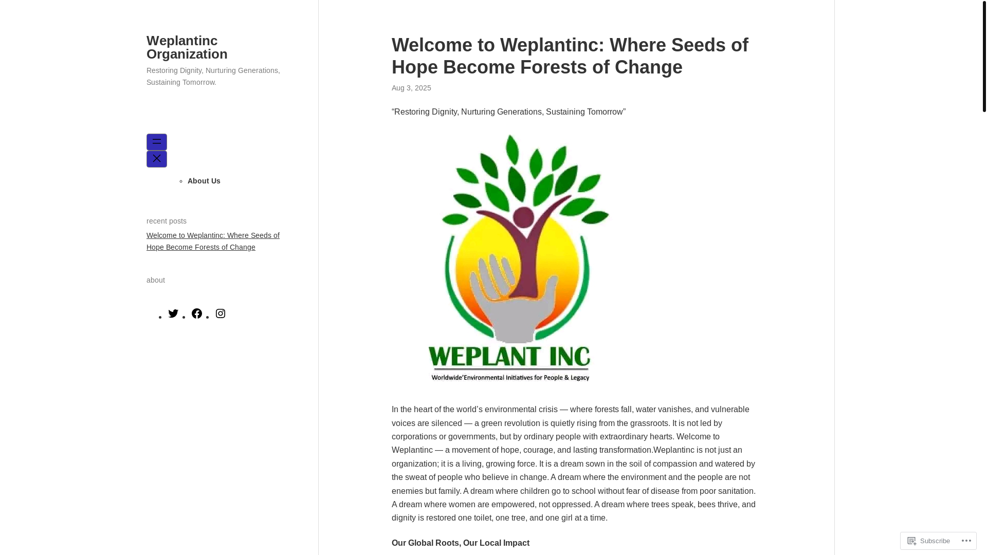 website screenshot of https://weplantincnpo.org/