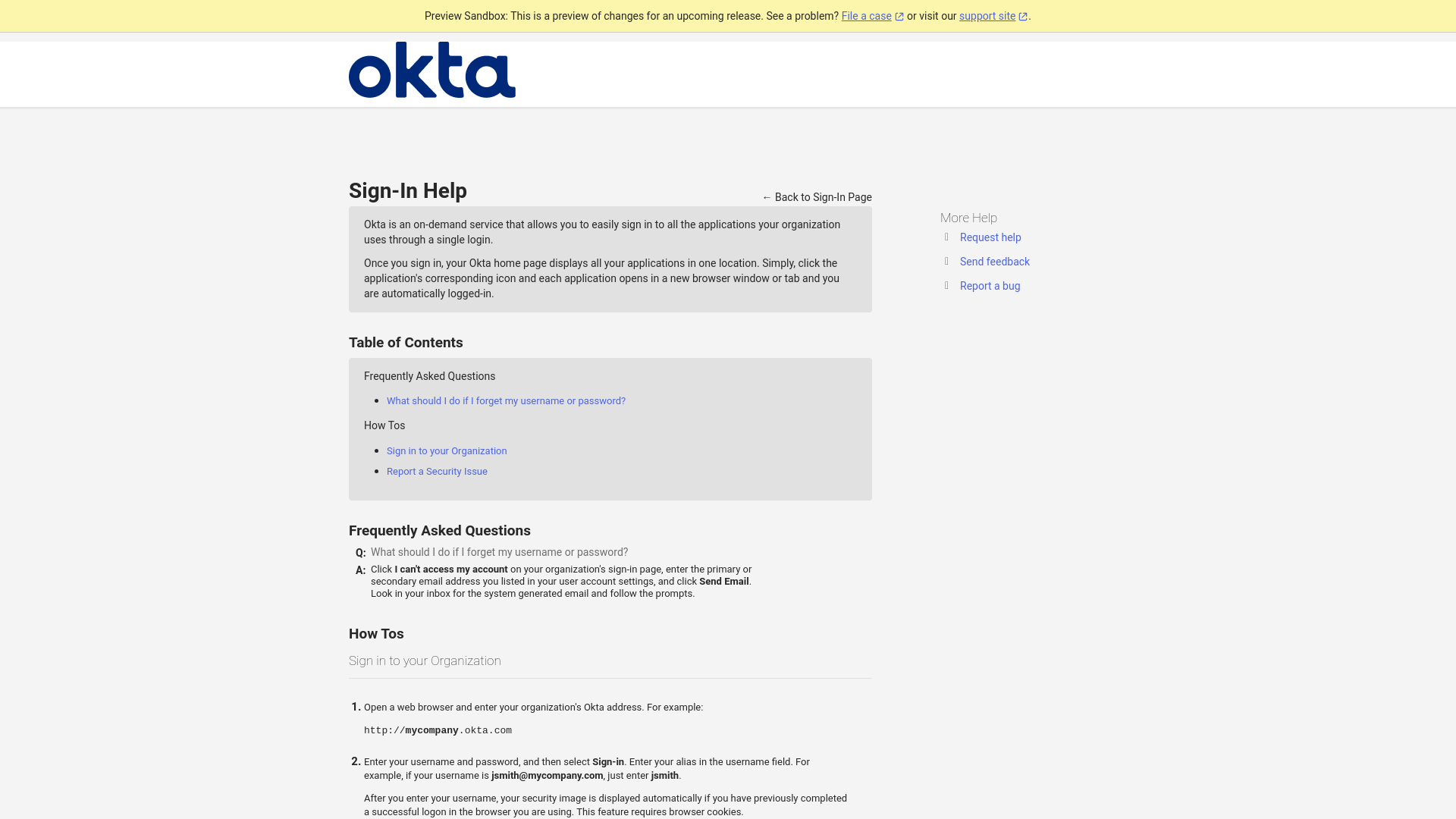website screenshot of https://dev-329558.oktapreview.com/help/login