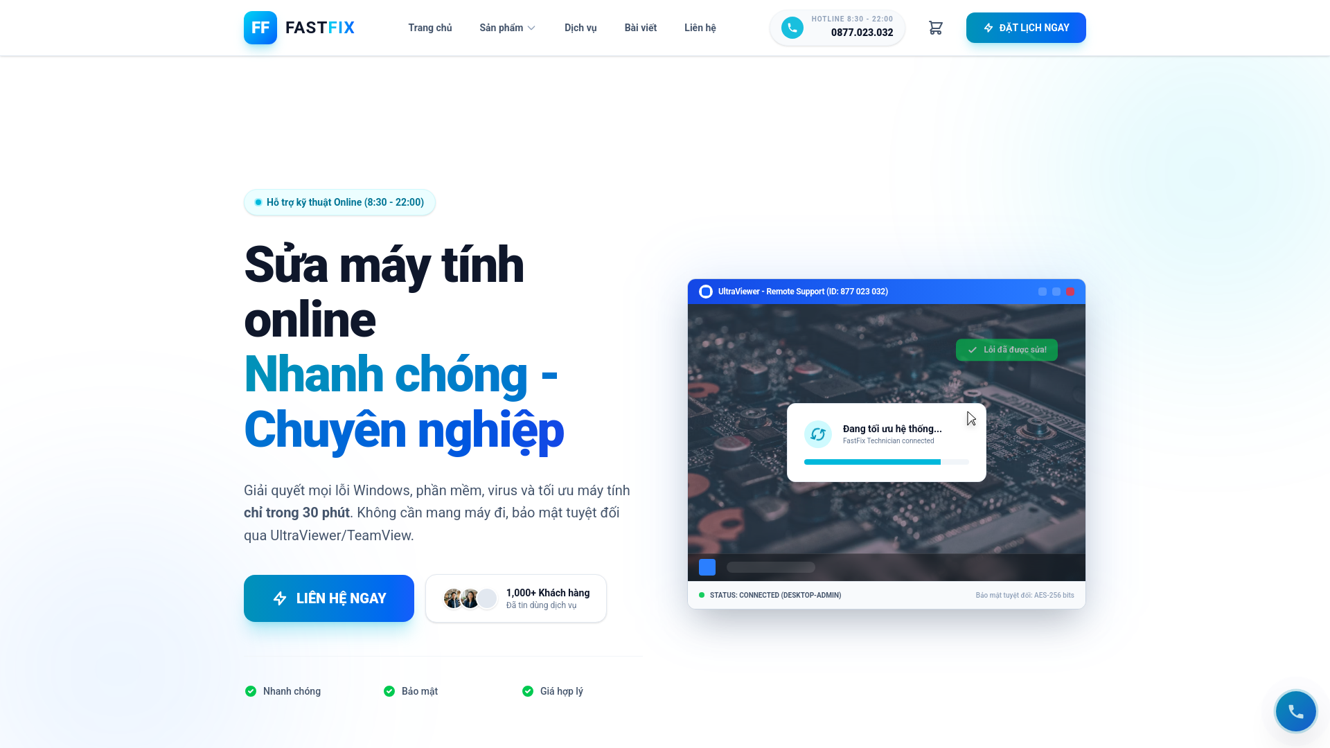 website screenshot of https://suamaytinhfastfix.com/