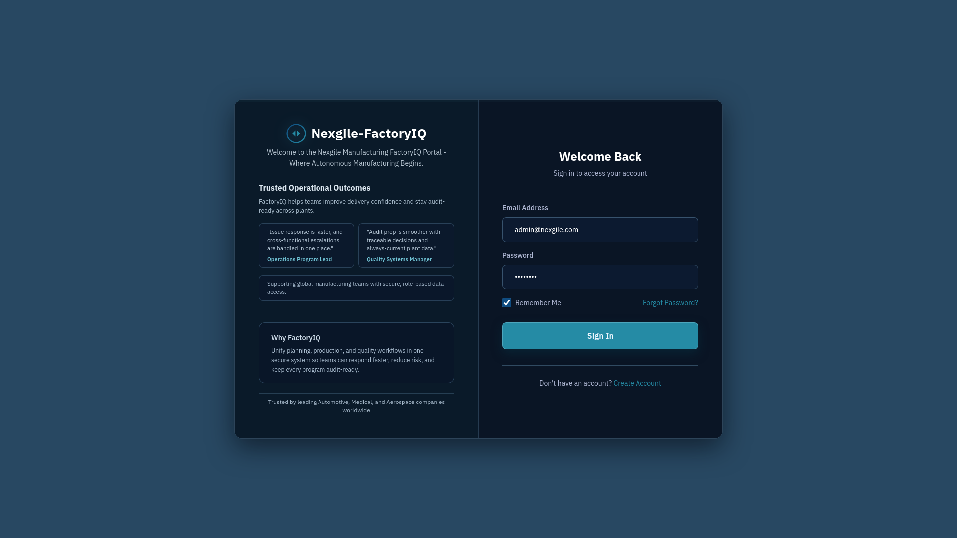 website screenshot of https://nexgile-factoryiq-demo.pages.dev/
