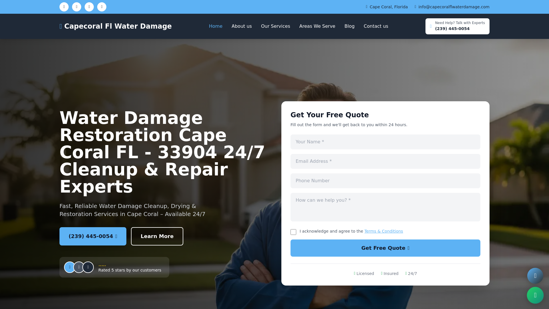 website screenshot of https://capecoralflwaterdamage.com/