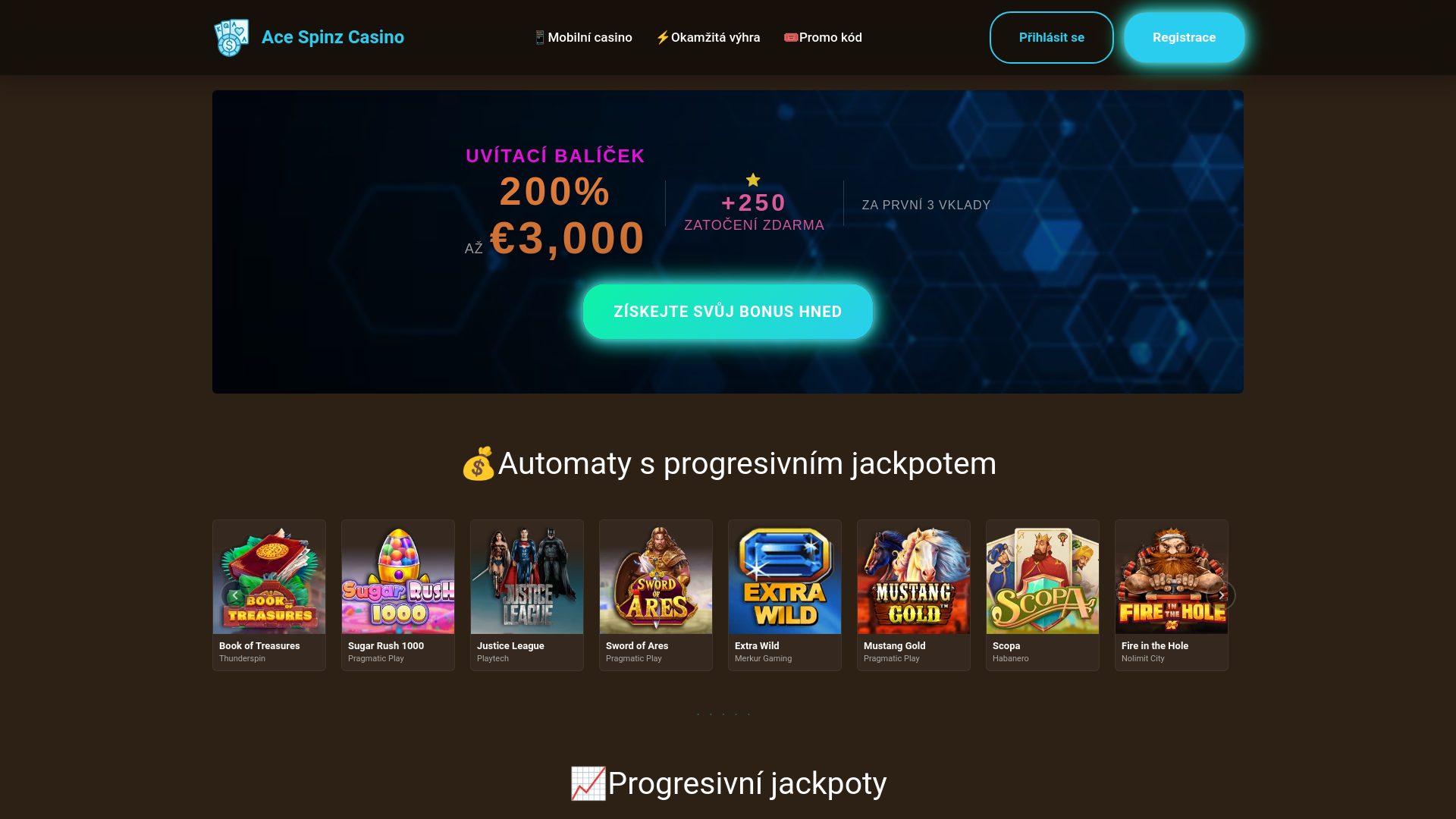 website screenshot of https://acespinz.cz