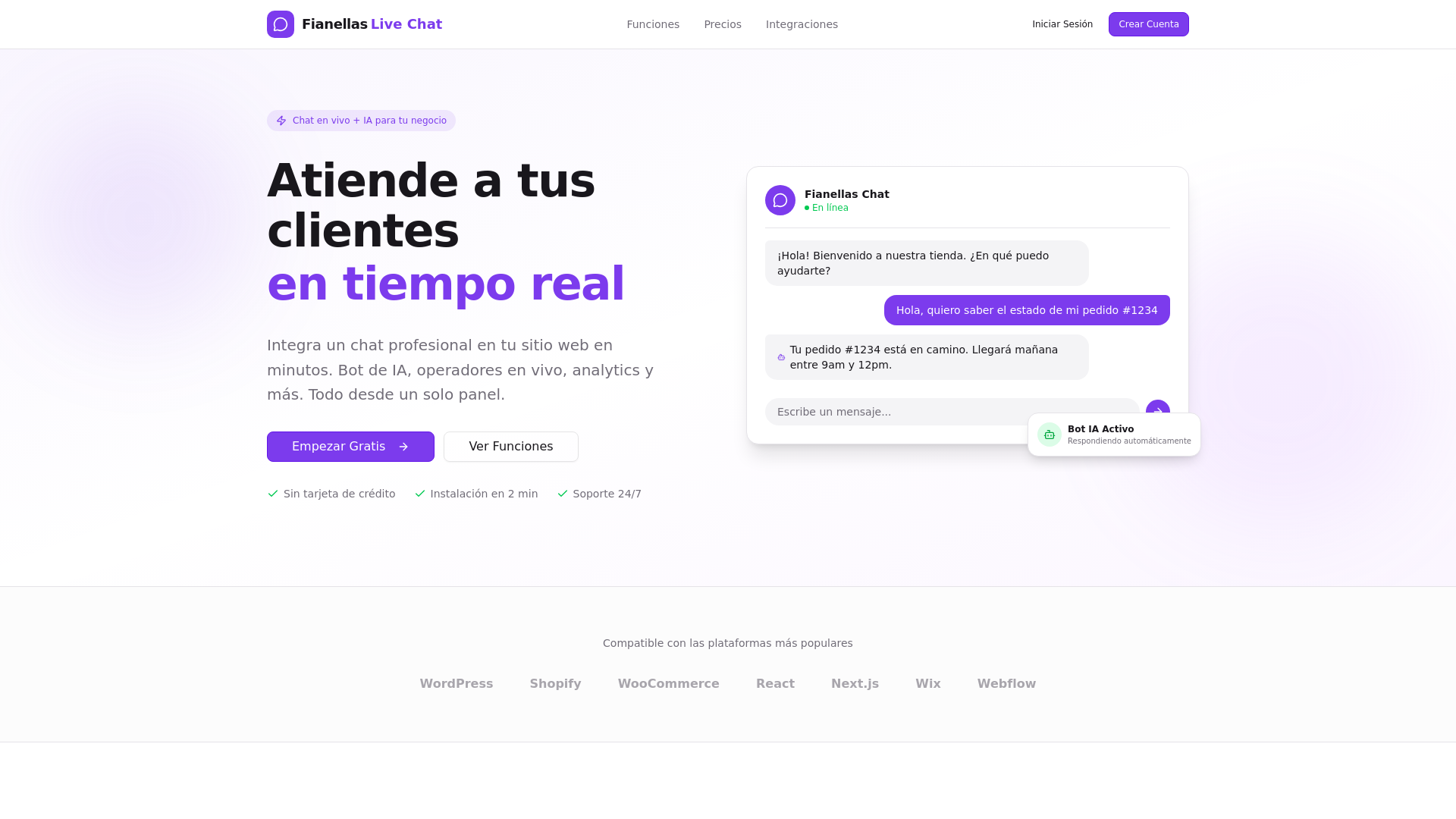 website screenshot of https://fianellaslivechat.com/