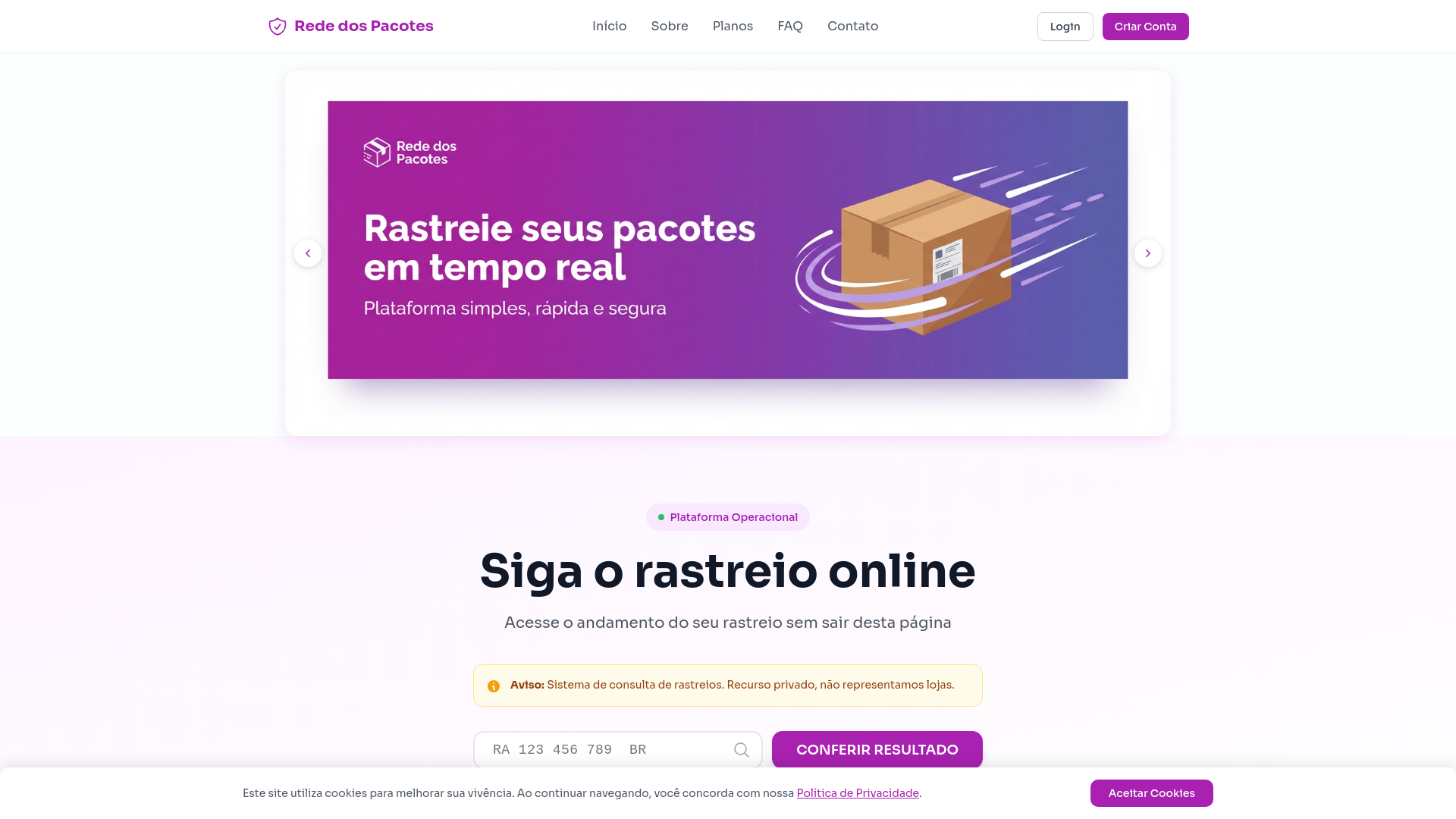 website screenshot of https://rededospacotes.com/