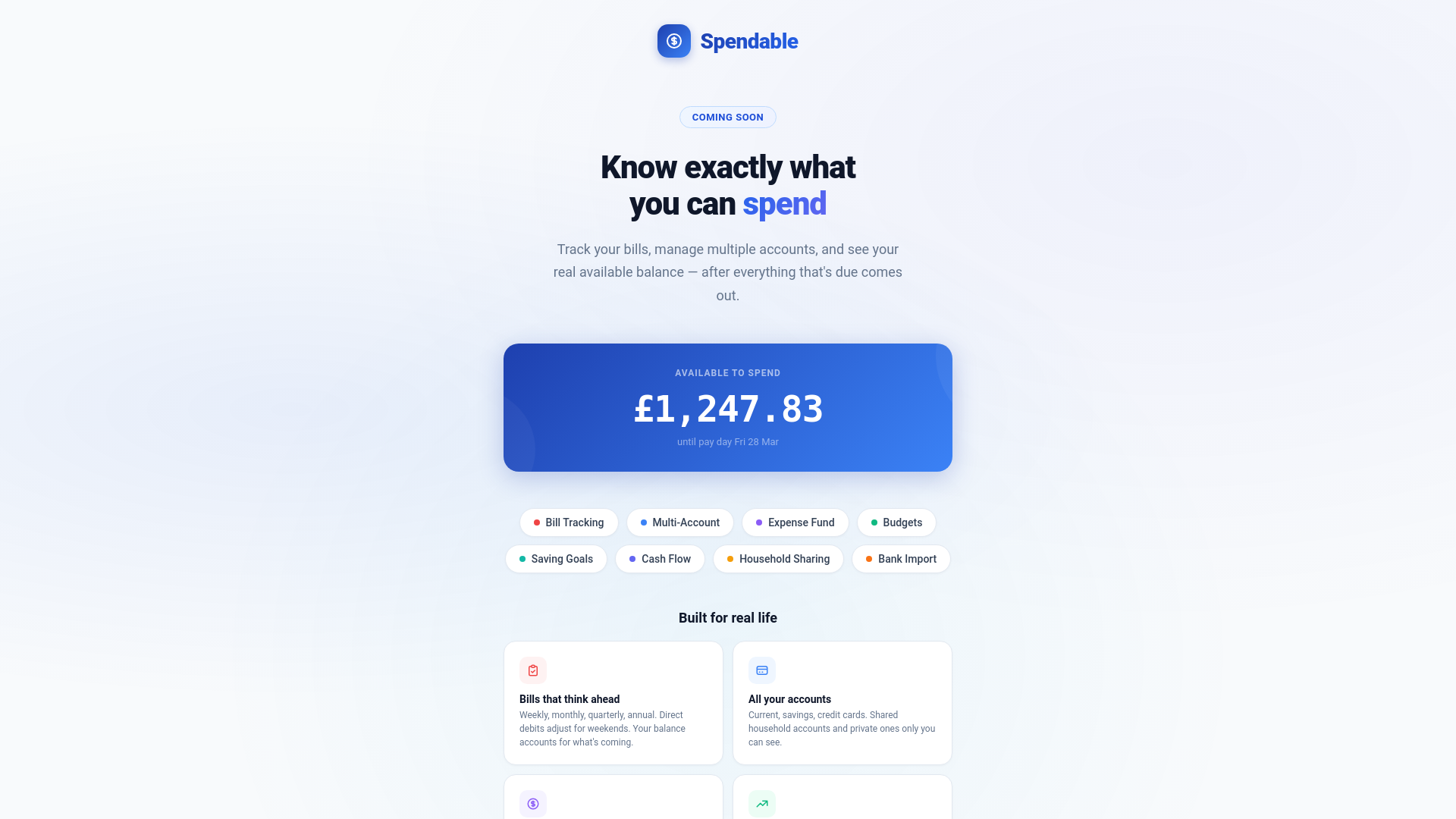 website screenshot of https://spendable.uk/