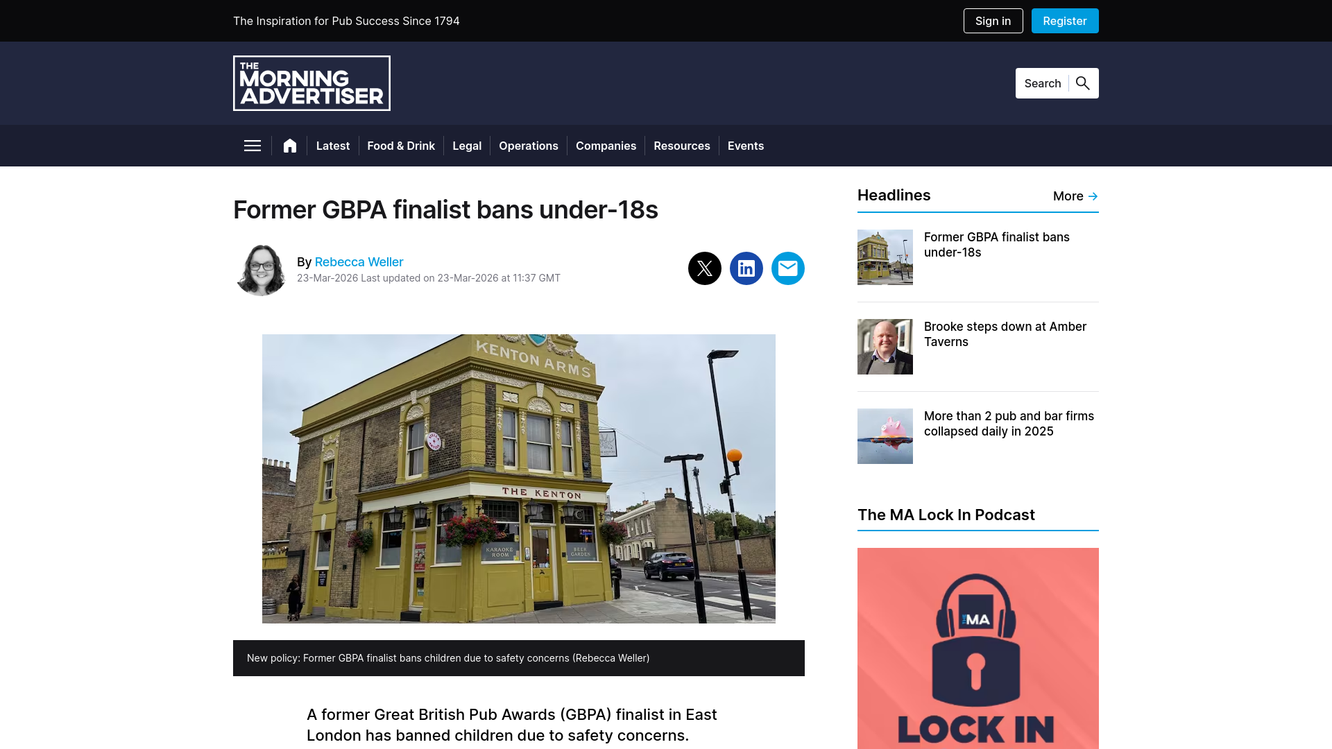website screenshot of https://www.morningadvertiser.co.uk/Article/2026/03/23/the-kenton-pub-in-london-bans-children/
