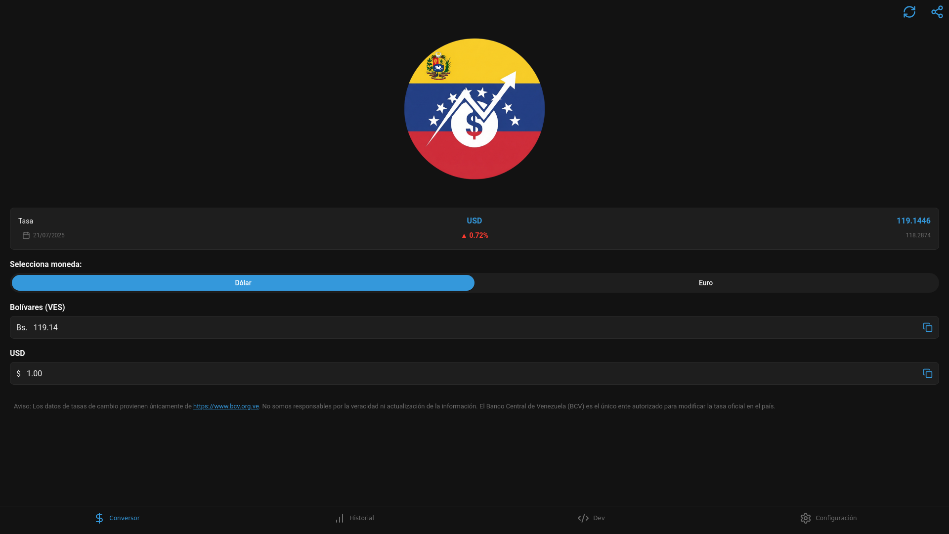 website screenshot of https://dolarvzla-app.pages.dev/