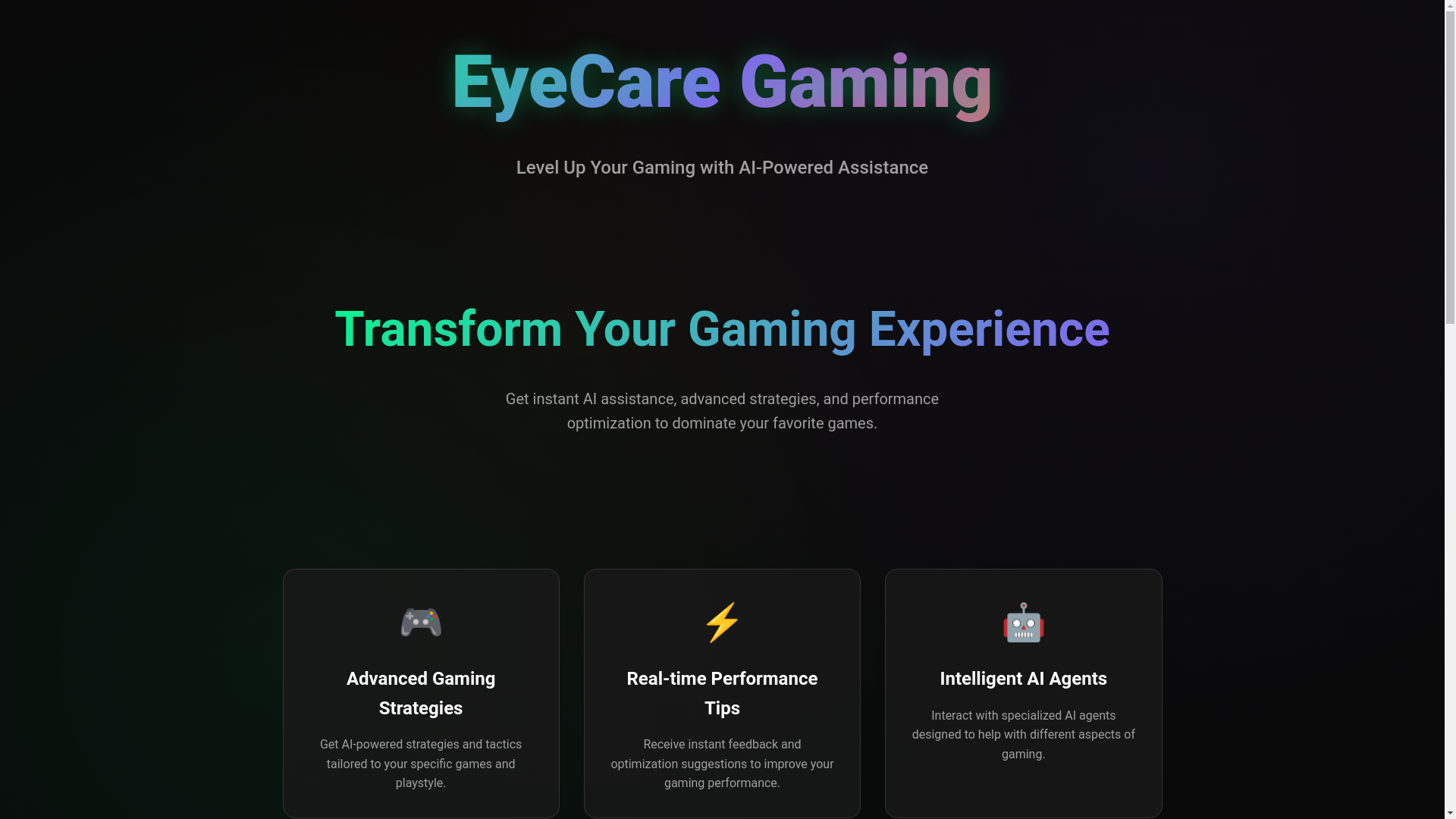 website screenshot of https://eyecaregaming.com/