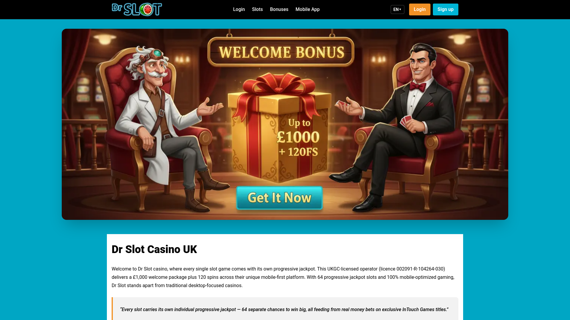website screenshot of https://drslot-casino.uk/