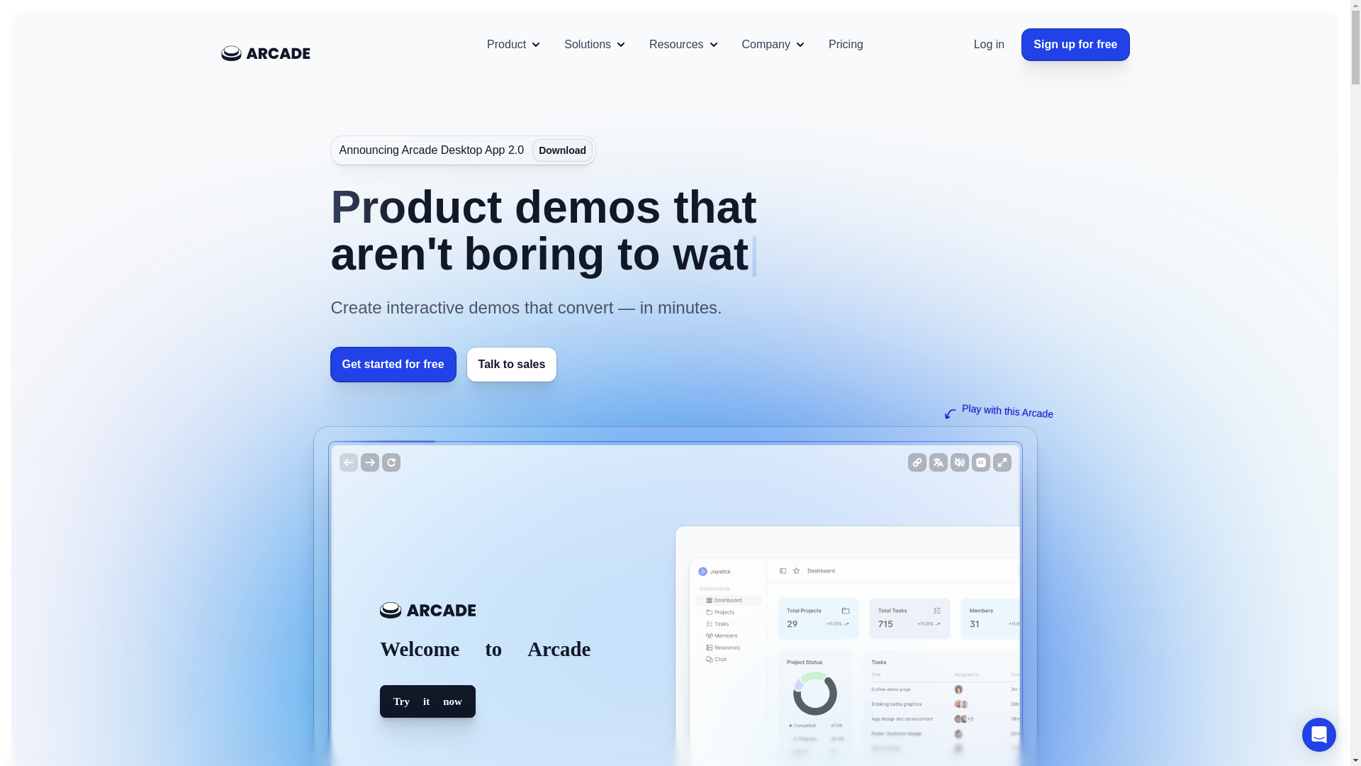 website screenshot of https://getarcadeapp.com/